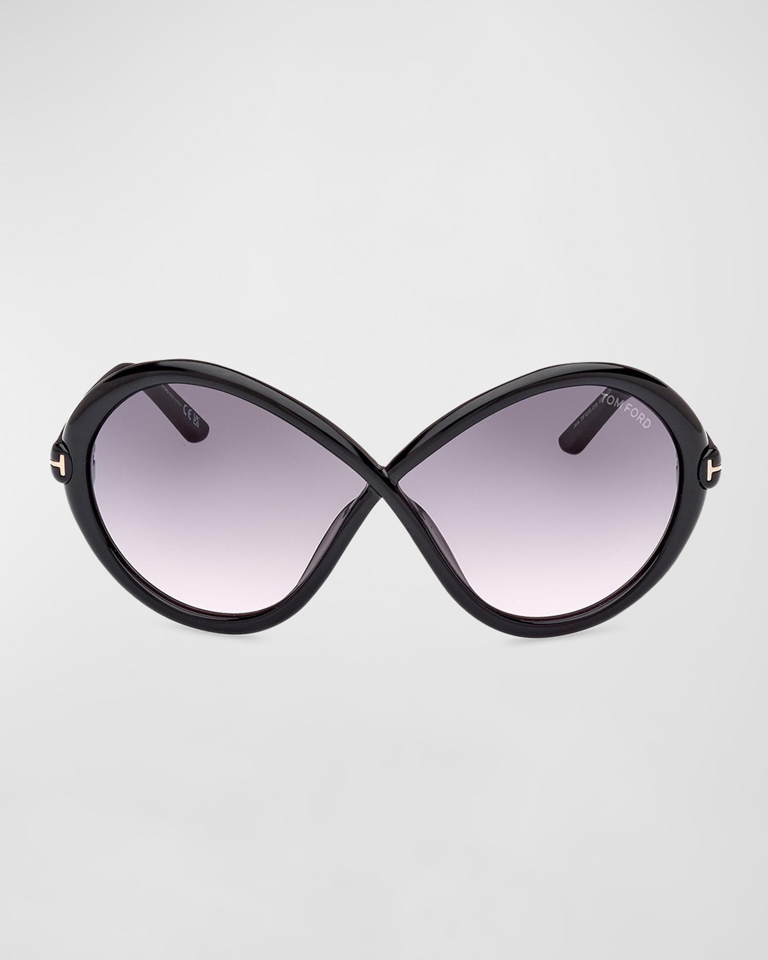 Tom Ford Black Gradient Butterfly Sunglasses with Silver Trim Tom Ford Edie Shiny Black Butterfly w/ Gradient Lens  main image 4