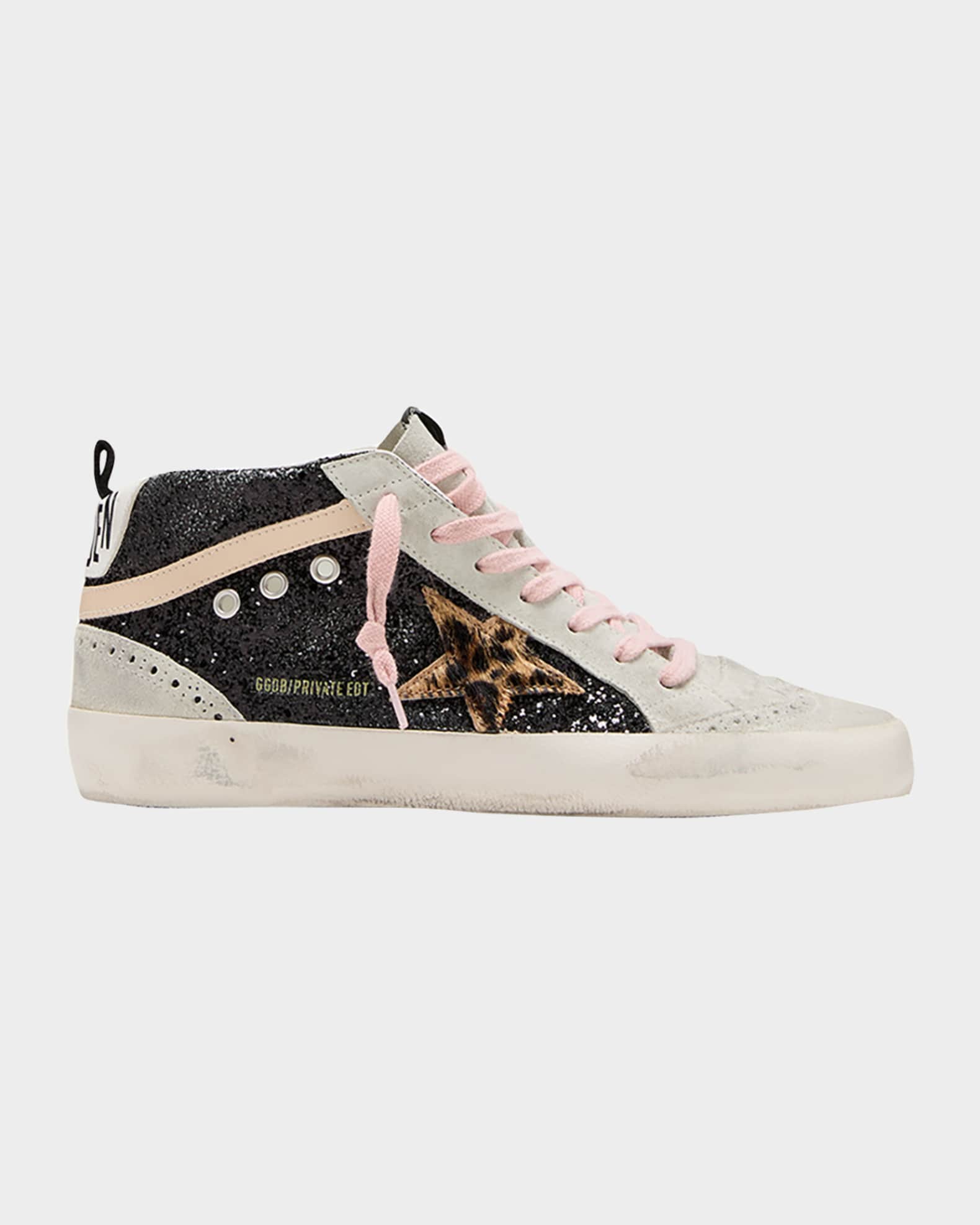 Golden Goose Mid Star Glitter Leopard Wing-Tip Sneakers | Neiman