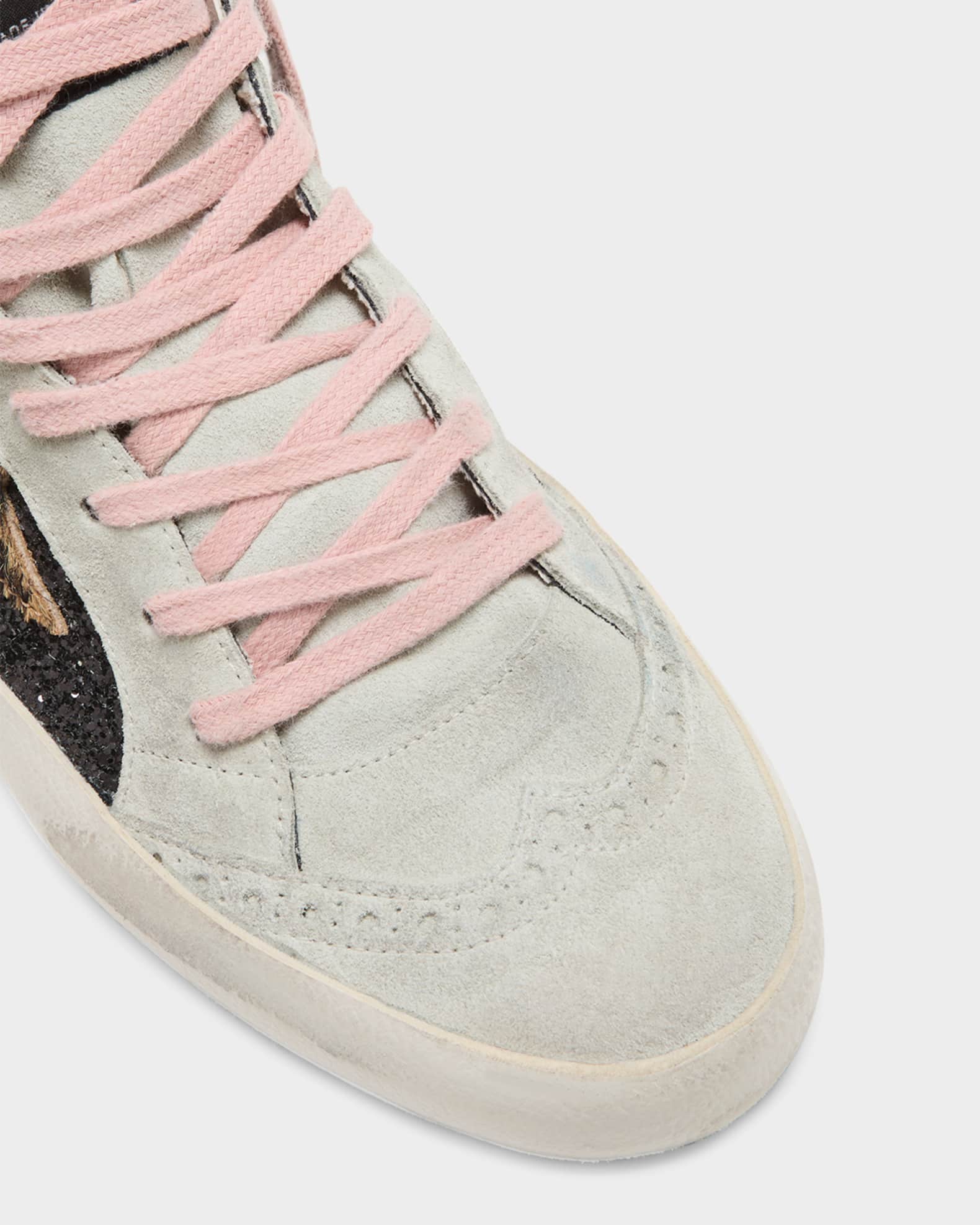 Golden Goose Mid Star Glitter Leopard Wing-Tip Sneakers | Neiman