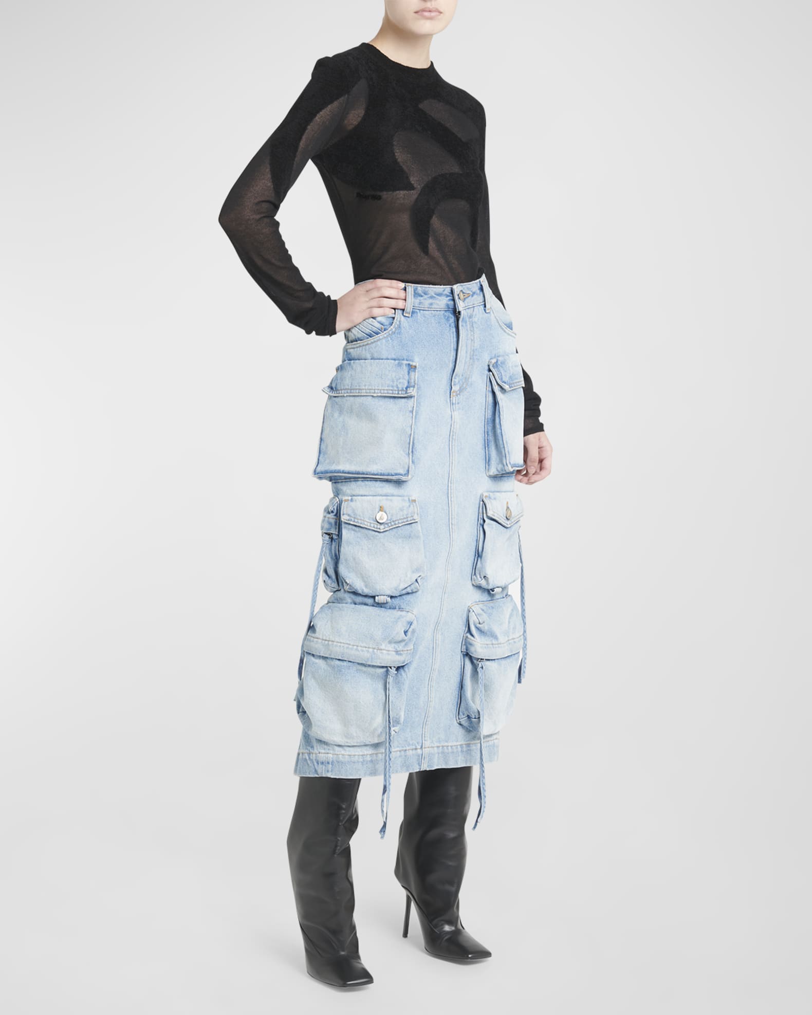 High-waist cargo women's denim skirt