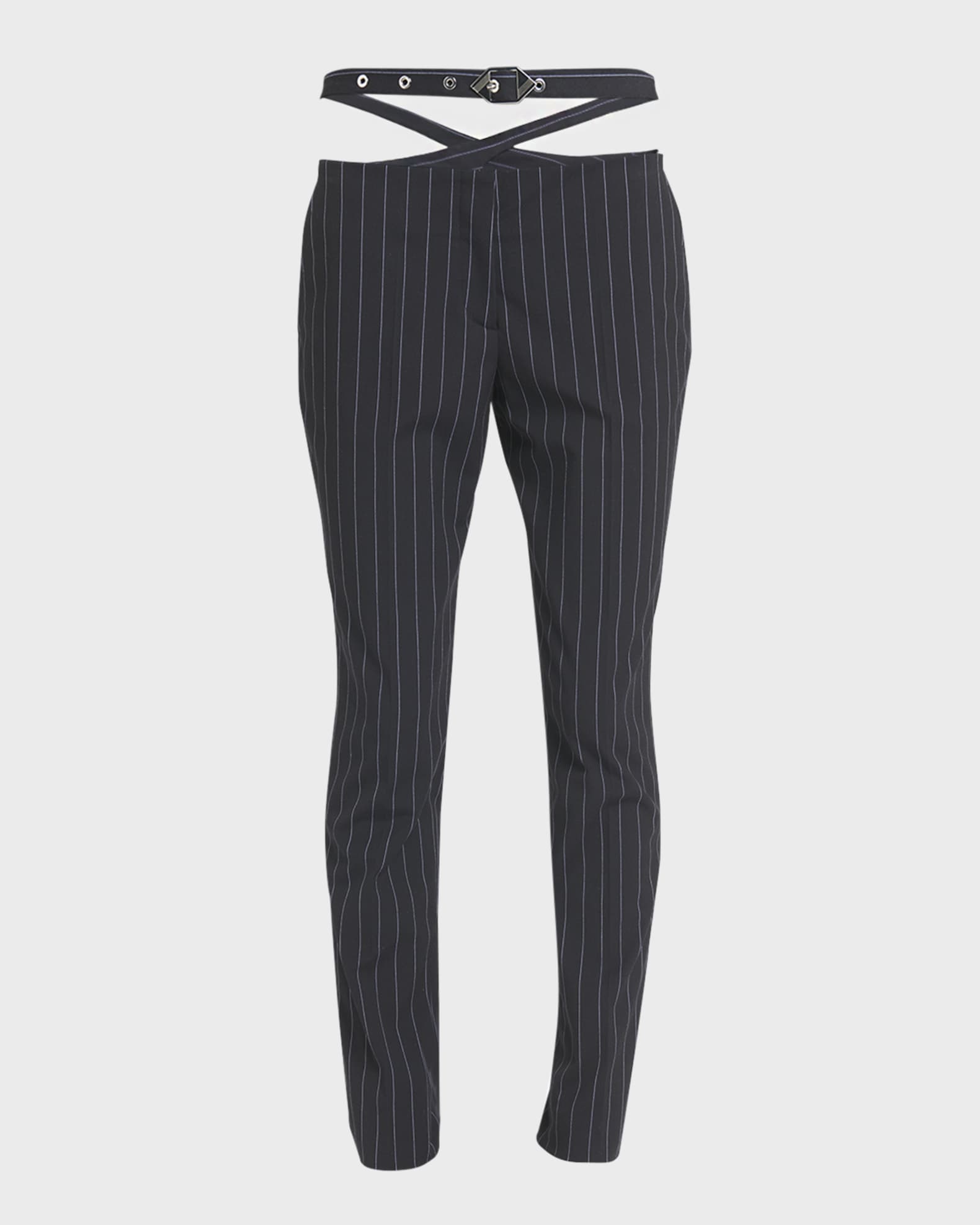 BUCKLE TAILORED PINSTRIPE TOP / BLK/WHT