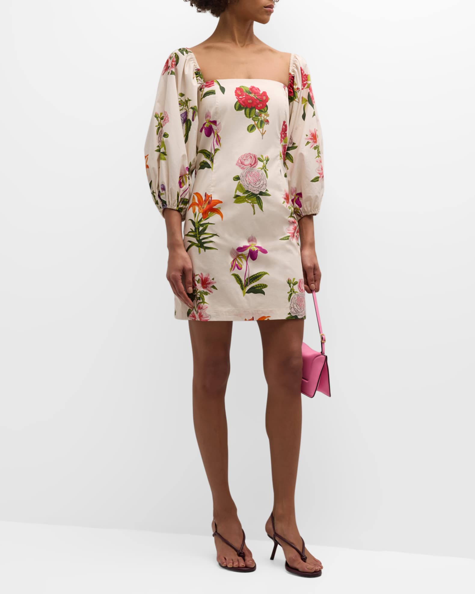Cara Cara Montauk Puff-Sleeve Cotton Poplin Mini Dress | Neiman Marcus