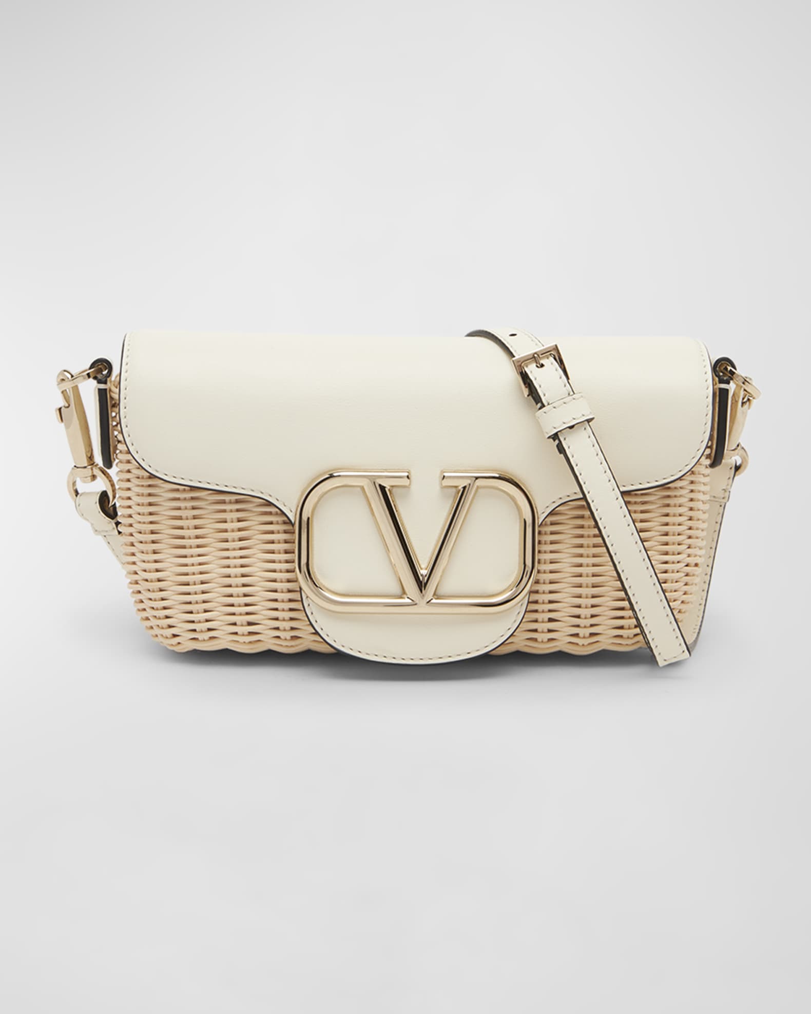 Valentino Garavani Loco VLOGO Flap Straw Shoulder Bag