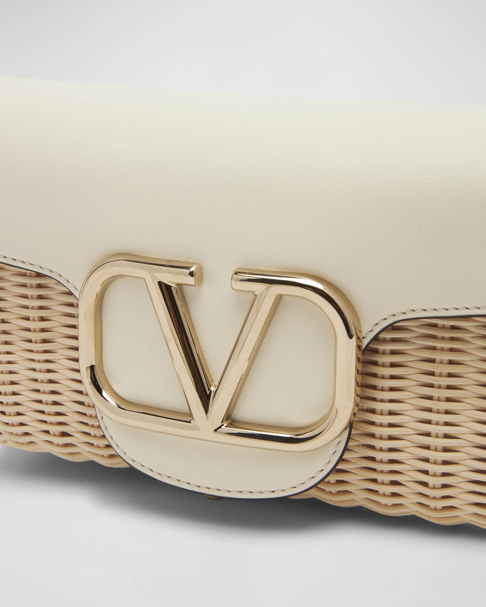 Valentino Neutrals Raffia Supervee Crossbody Bag