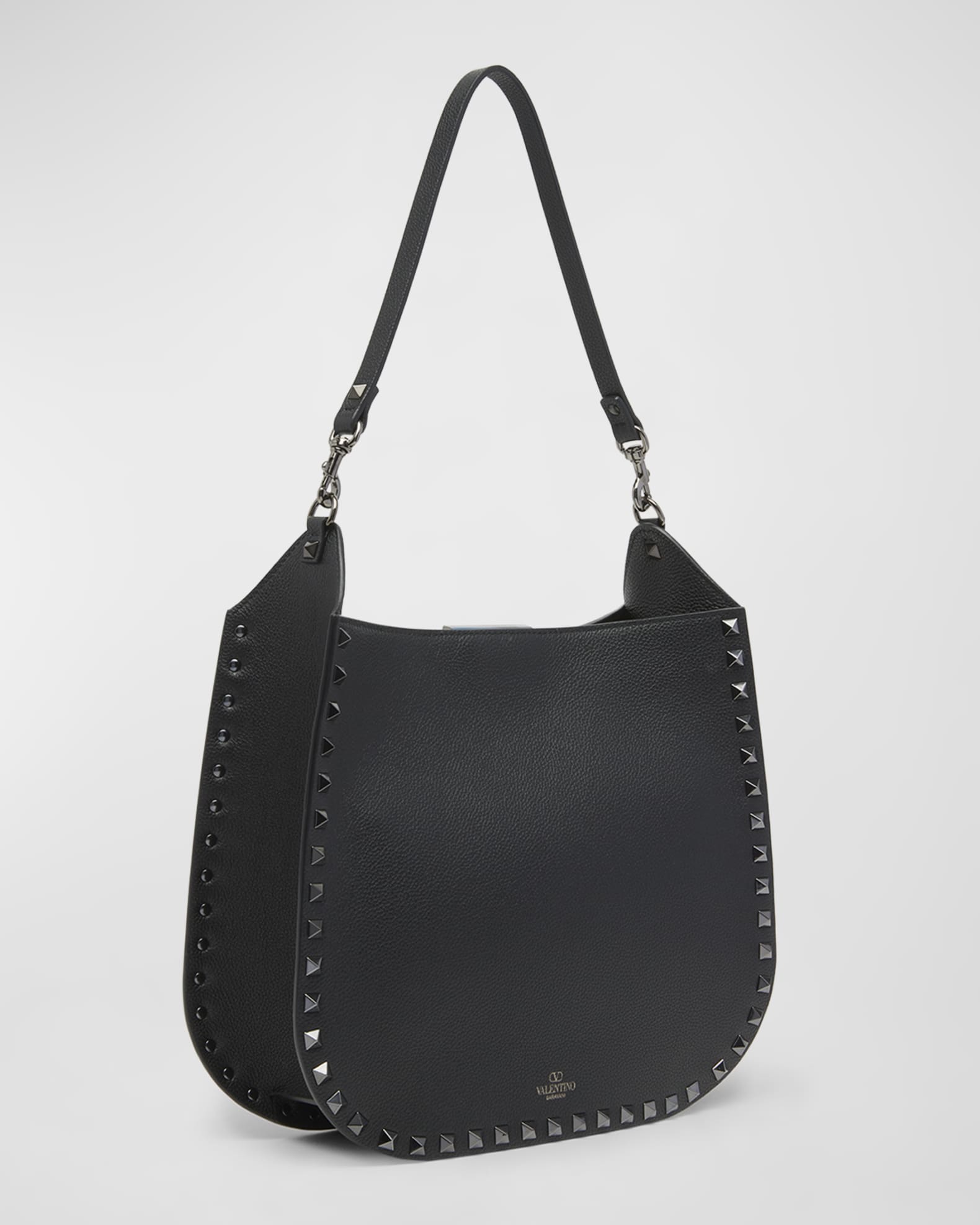 Small Rockstud Hobo Bag In Grainy Calfskin for Woman in Black