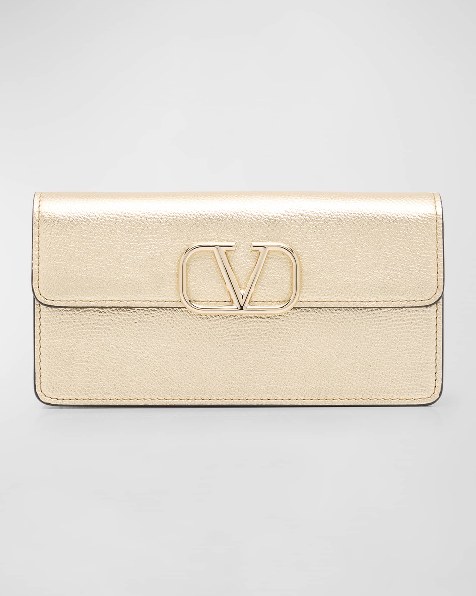 VLOGO Signature Metallic Leather Wallet on Chain