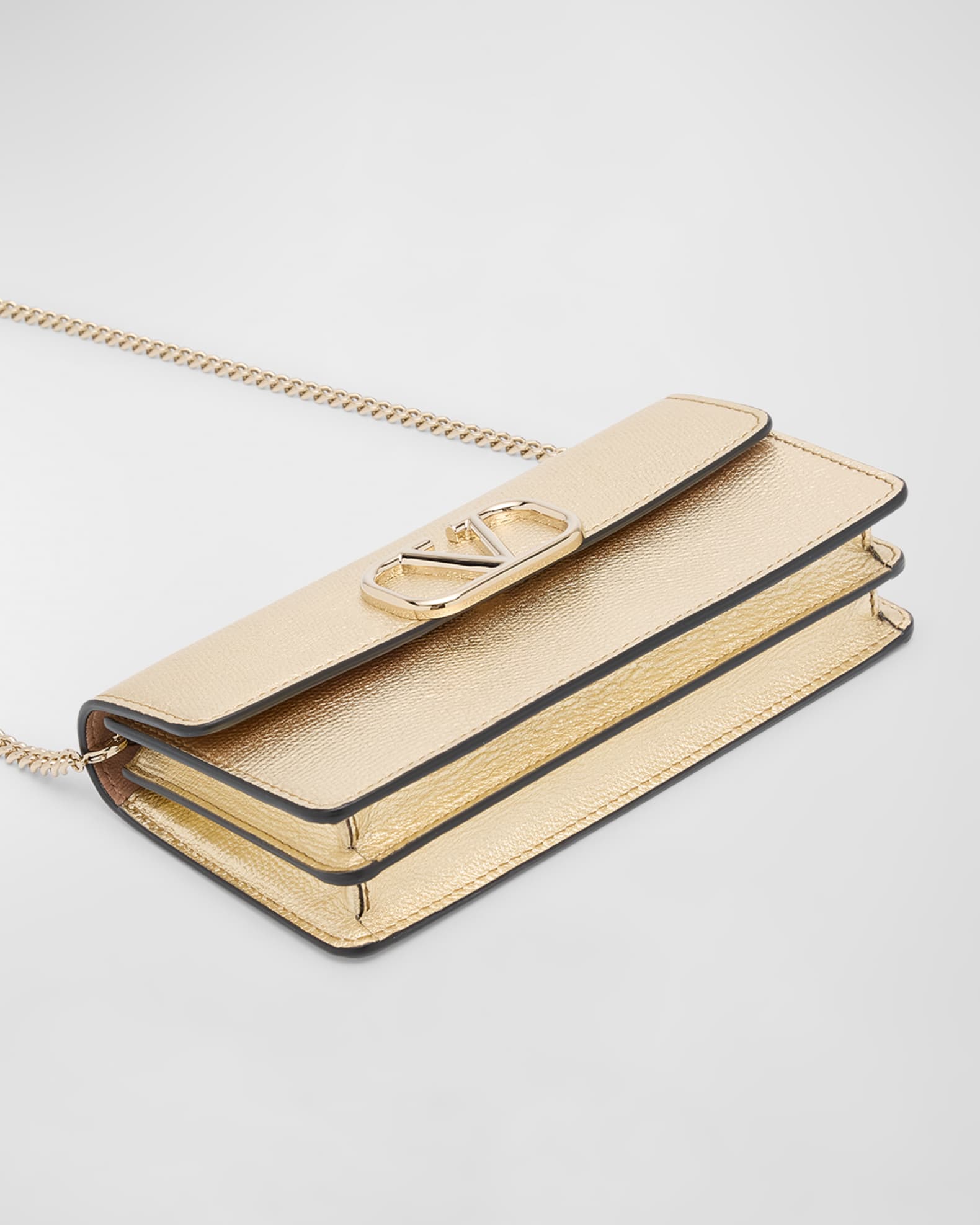 VLOGO Signature Metallic Leather Wallet on Chain