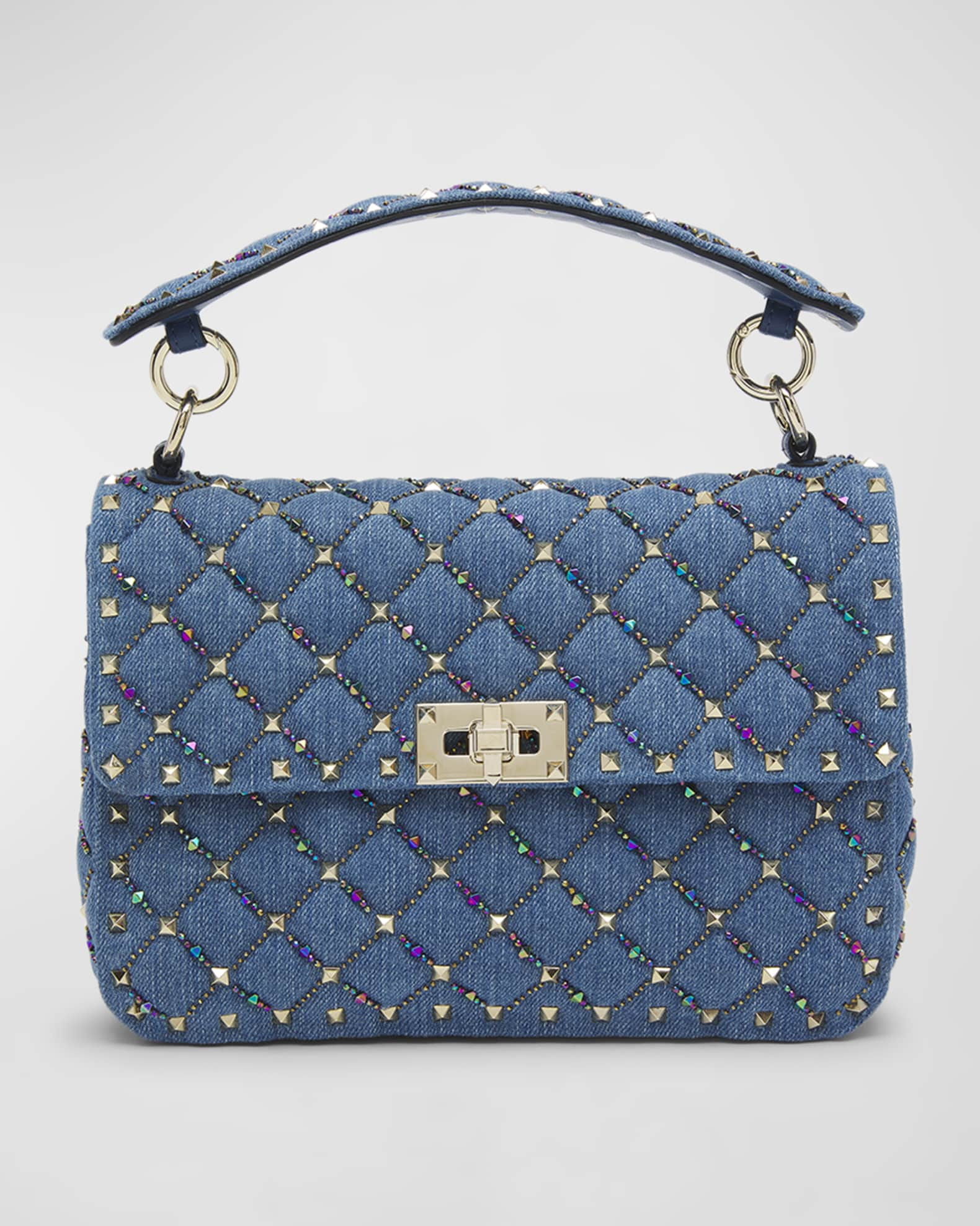 Valentino Rockstud Spike Denim Shoulder Bag