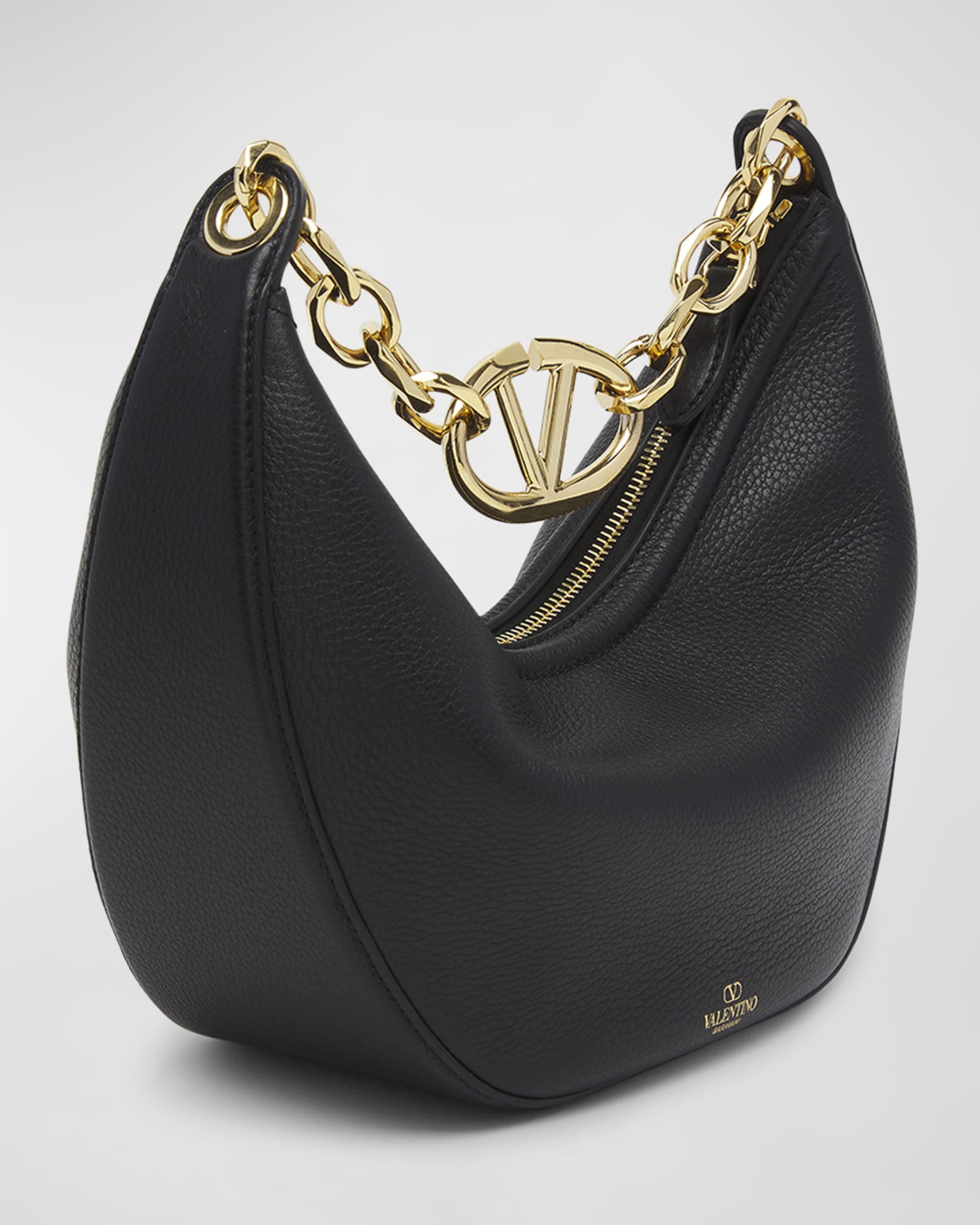 Garavani Black Leather Small Hobo Vlogo Moon Handbag