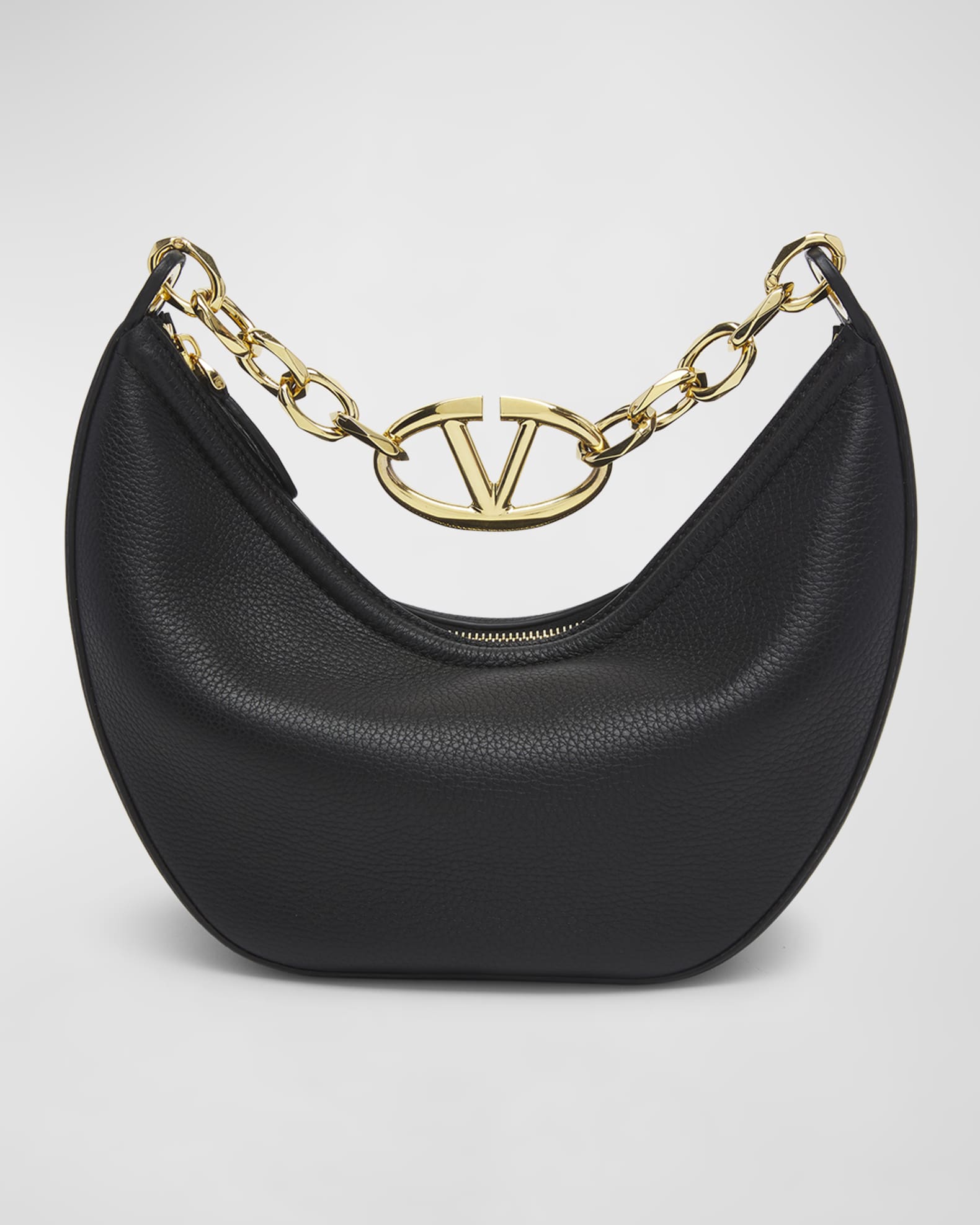 Small Vlogo Moon Hobo Bag In Leather With Chain for Woman in Black