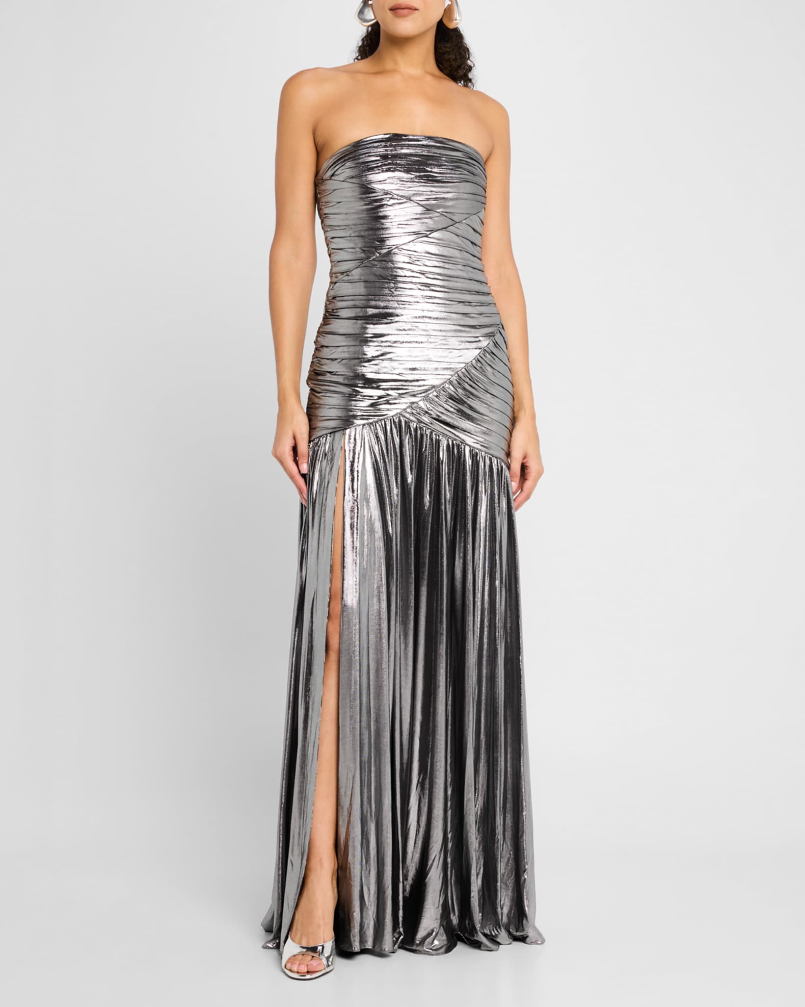Josie Strapless Lamé Slit Gown 1
