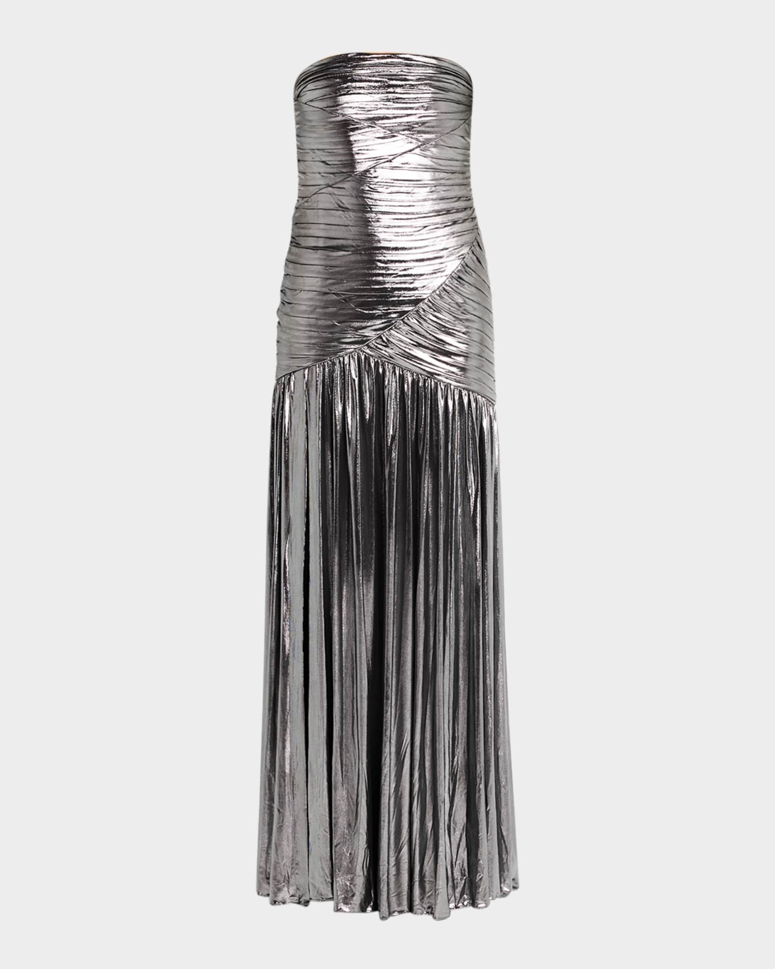 Josie Strapless Lamé Slit Gown 0