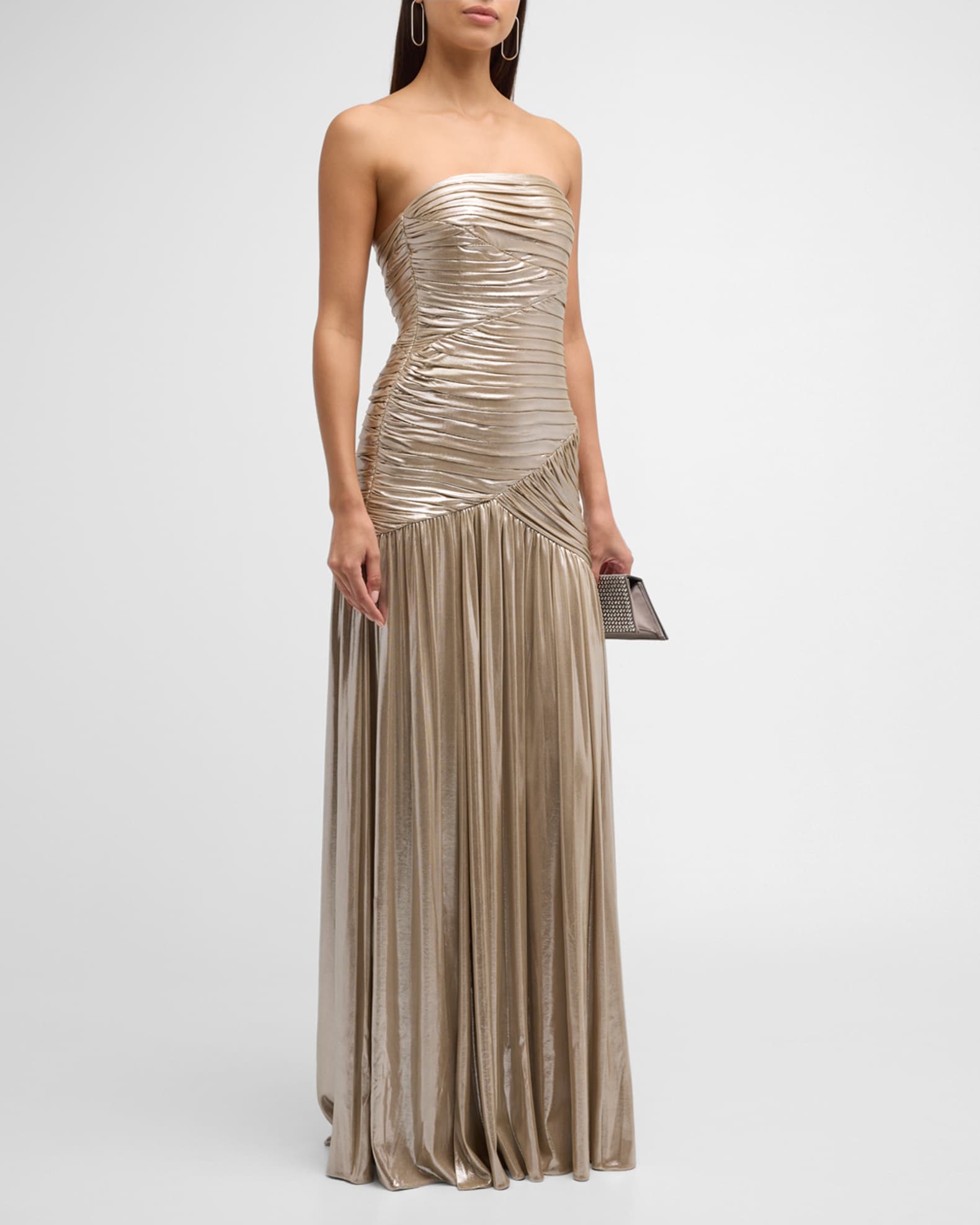 Josie Strapless Lame Slit Gown