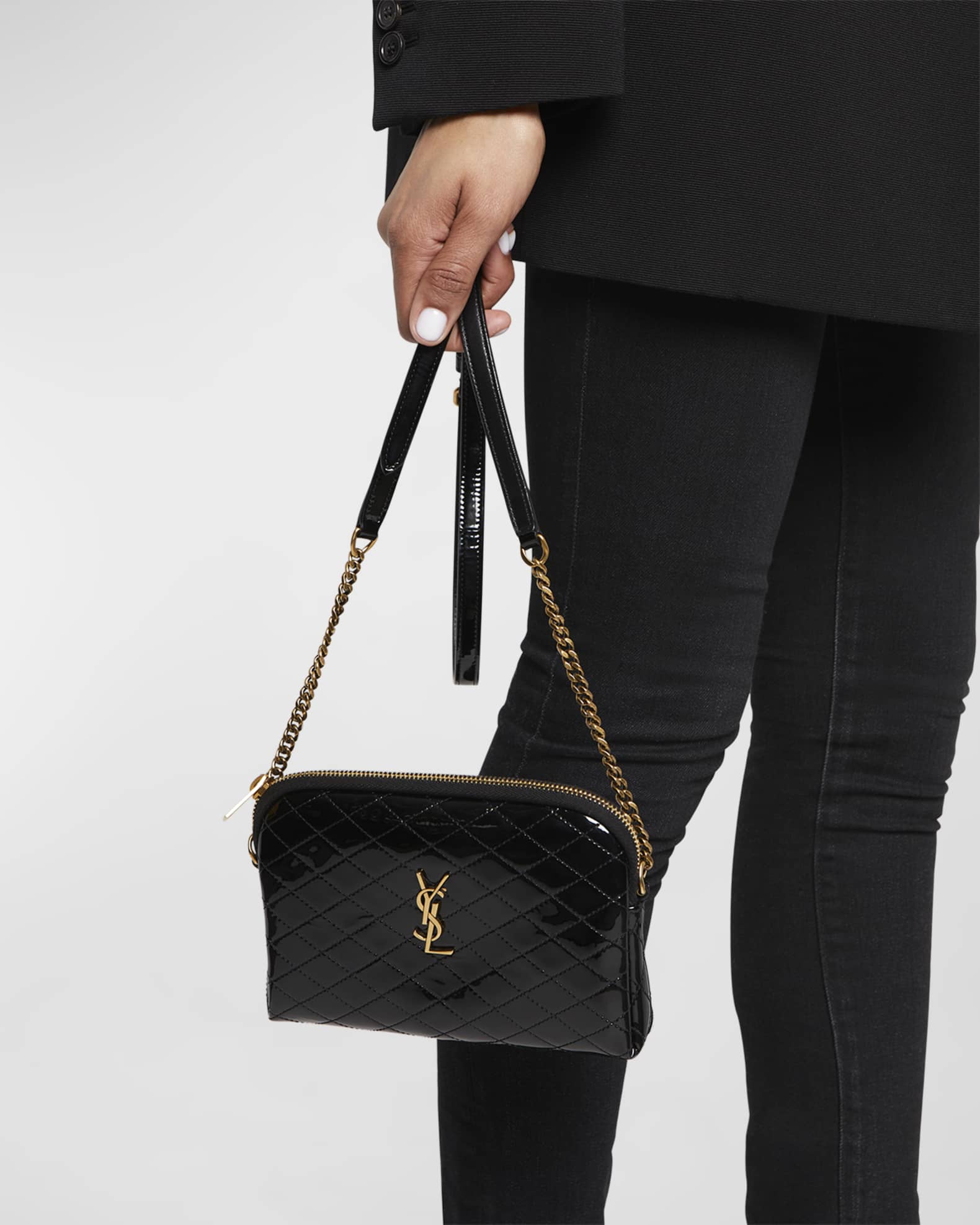 Saint Laurent Quilted Patent Pouch Crossbody Bag | Neiman Marcus