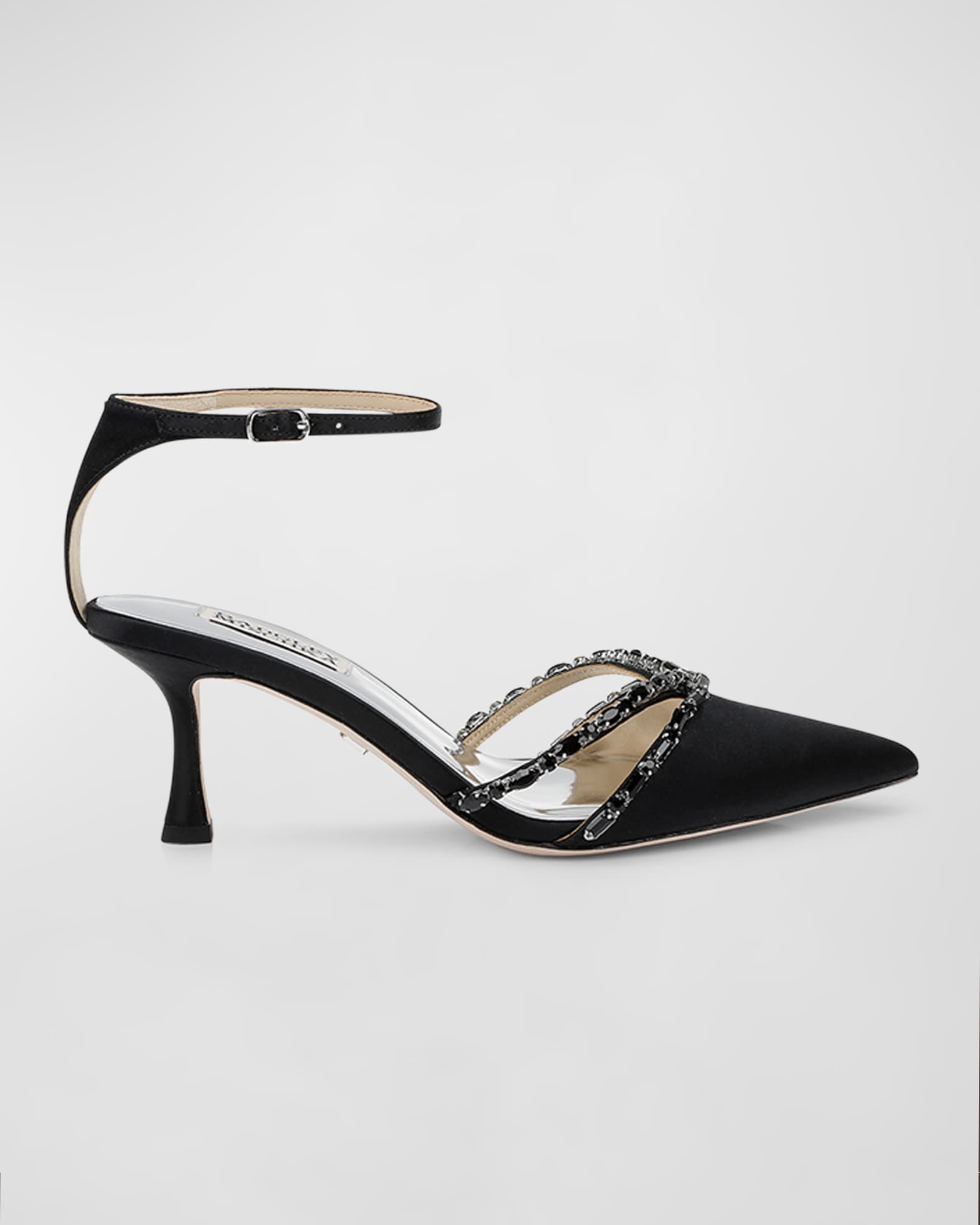 Badgley Mischka Zendaya Satin Crystal Ankle-Strap Pumps | Neiman Marcus