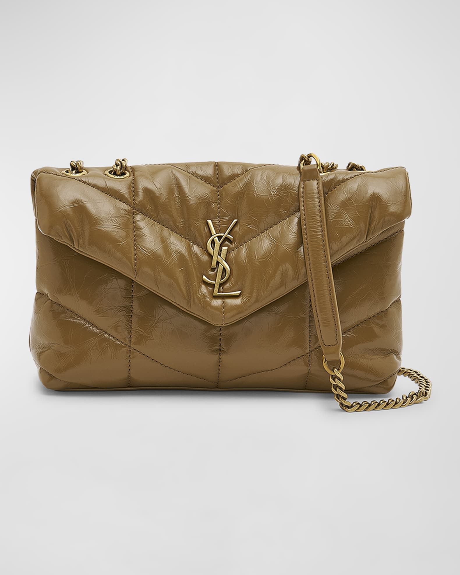Saint Laurent Toy Ysl Quilted Puffer Chain Shoulder Bag, Beige, Women's, Handbags & Purses Crossbody Bags & Camera Bags