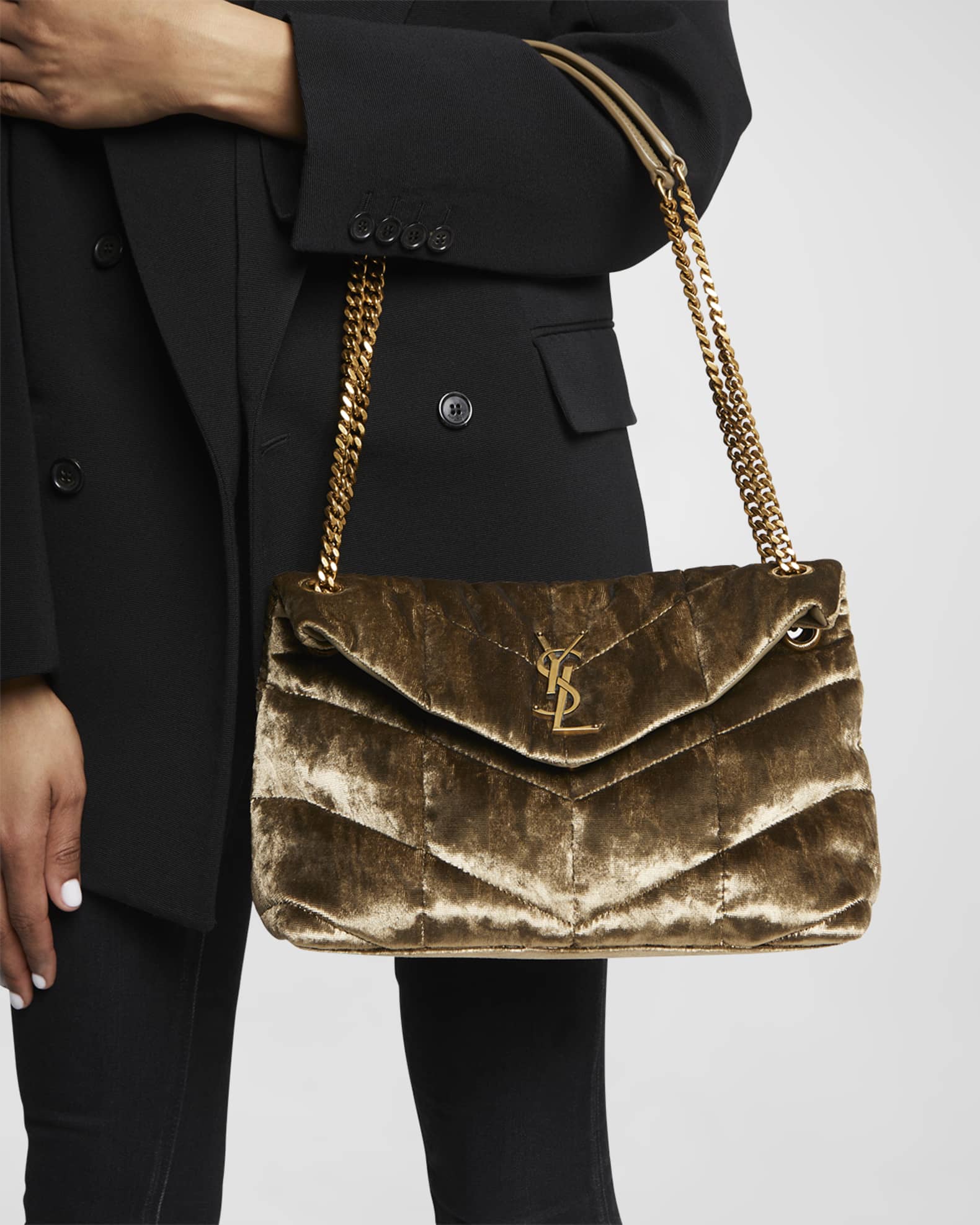 Saint Laurent Lou Puffer Small YSL Shoulder Bag in Quilted Velvet Neiman Marcus