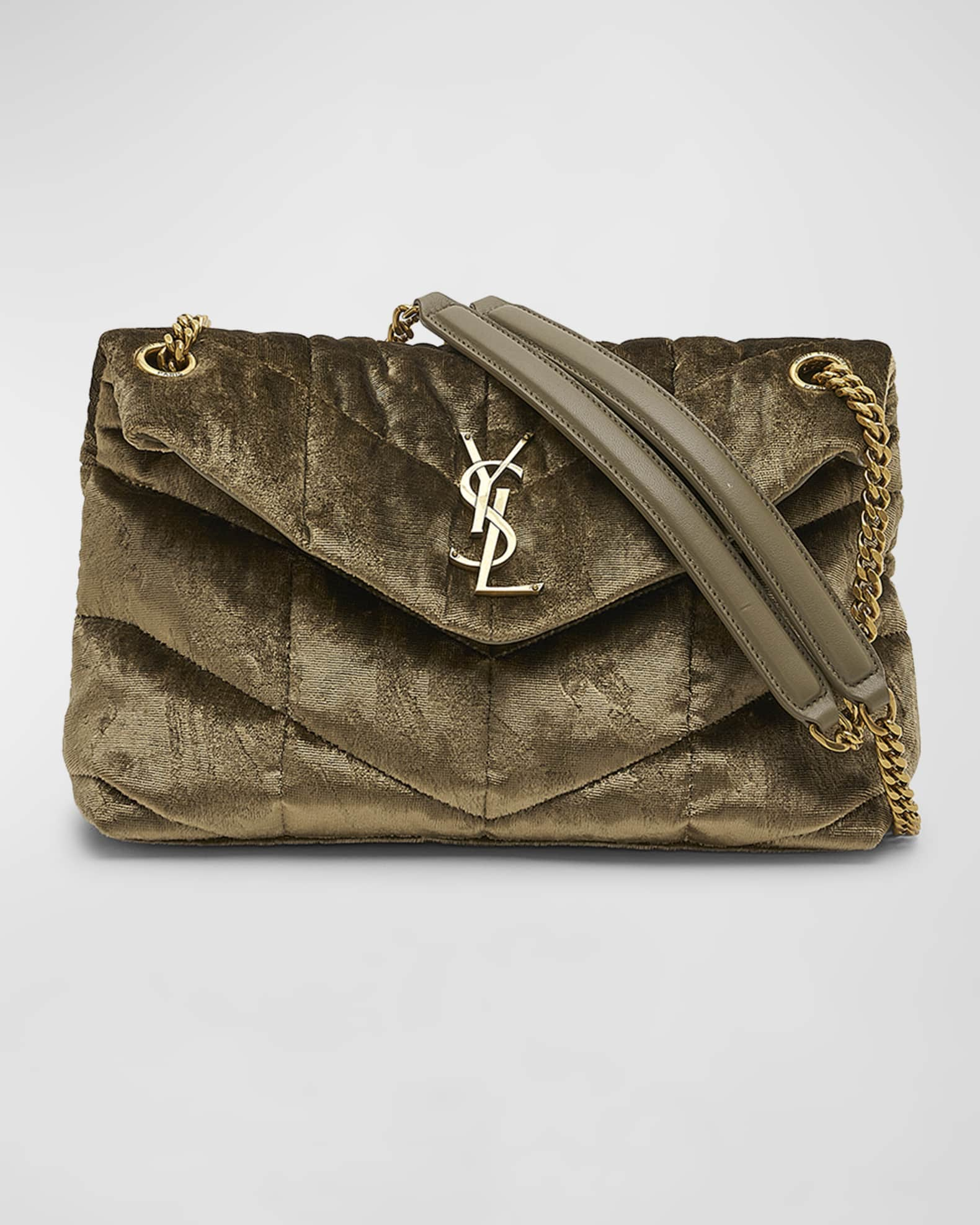 Brown Puffer small YSL-logo padded leather shoulder bag, Saint Laurent