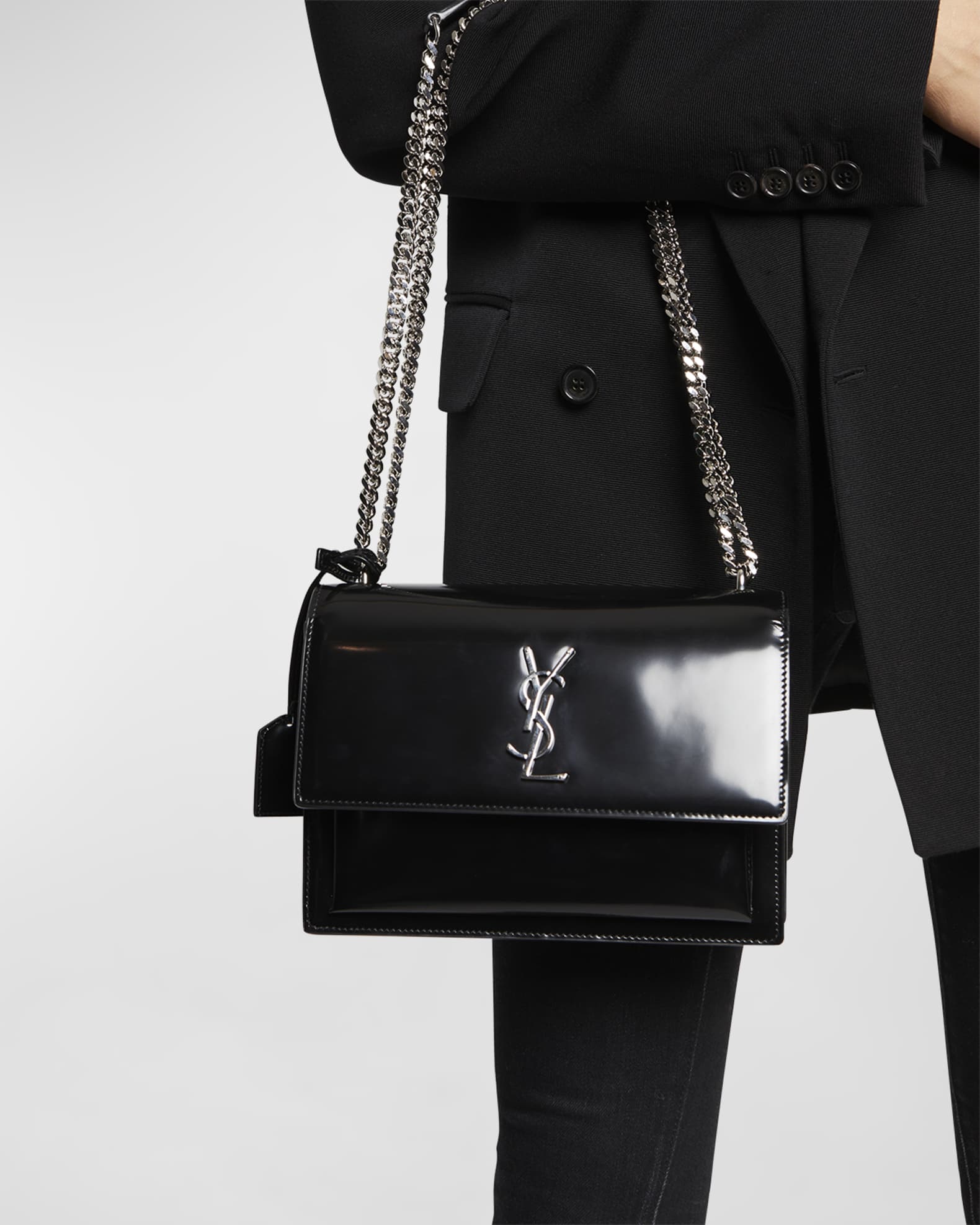 Saint Laurent Sunset Medium Patent Leather Shoulder Bag | Neiman Marcus