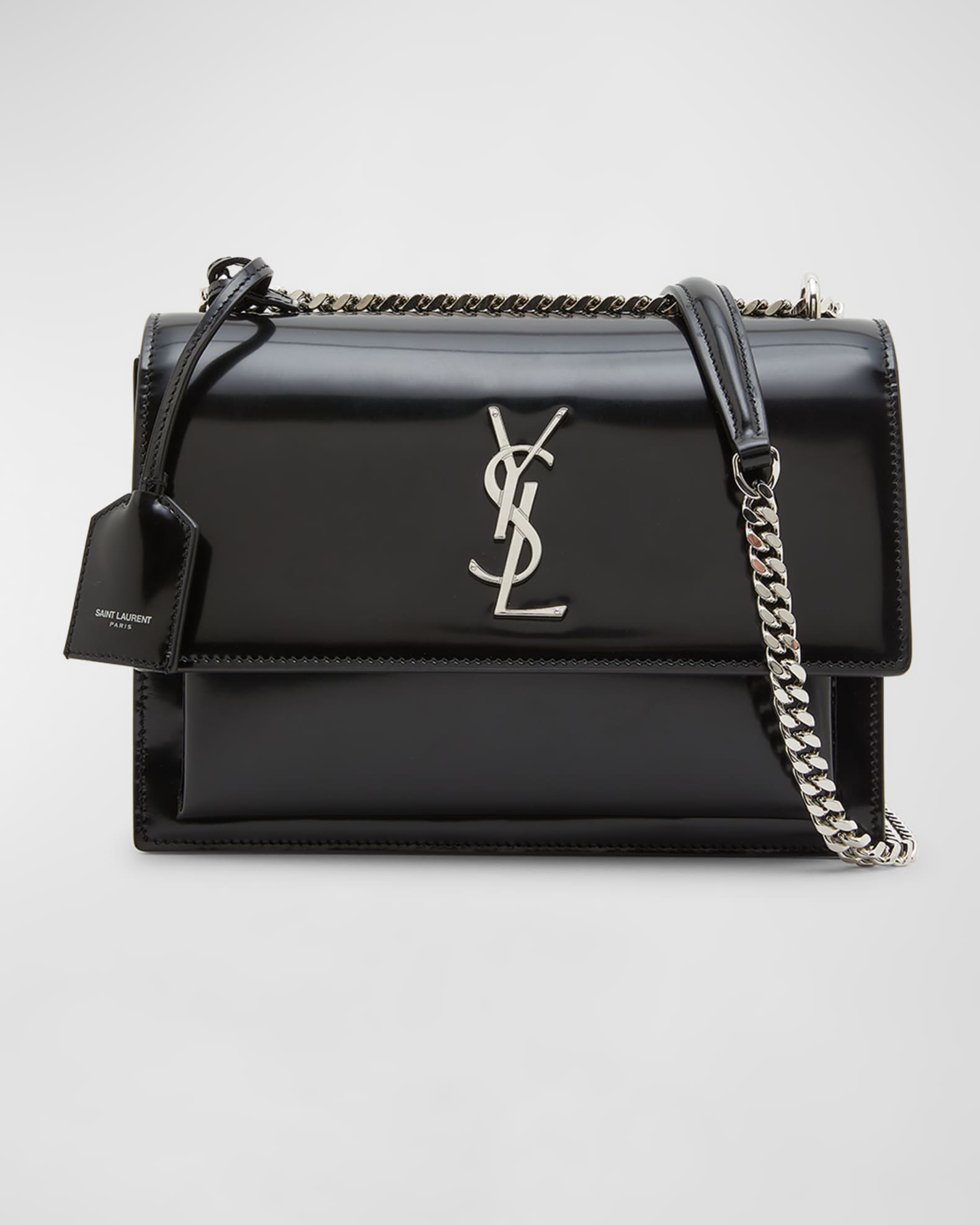 SAINT LAURENT Sunset small croc-effect patent-leather shoulder bag