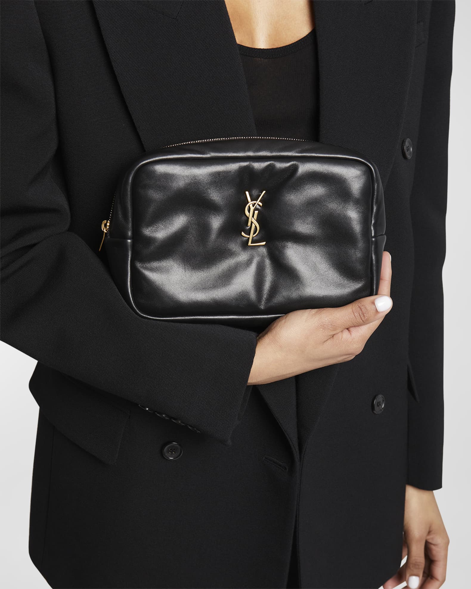Saint Laurent Mini Cosmetic YSL Pouch in Padded Smooth Leather | Neiman ...