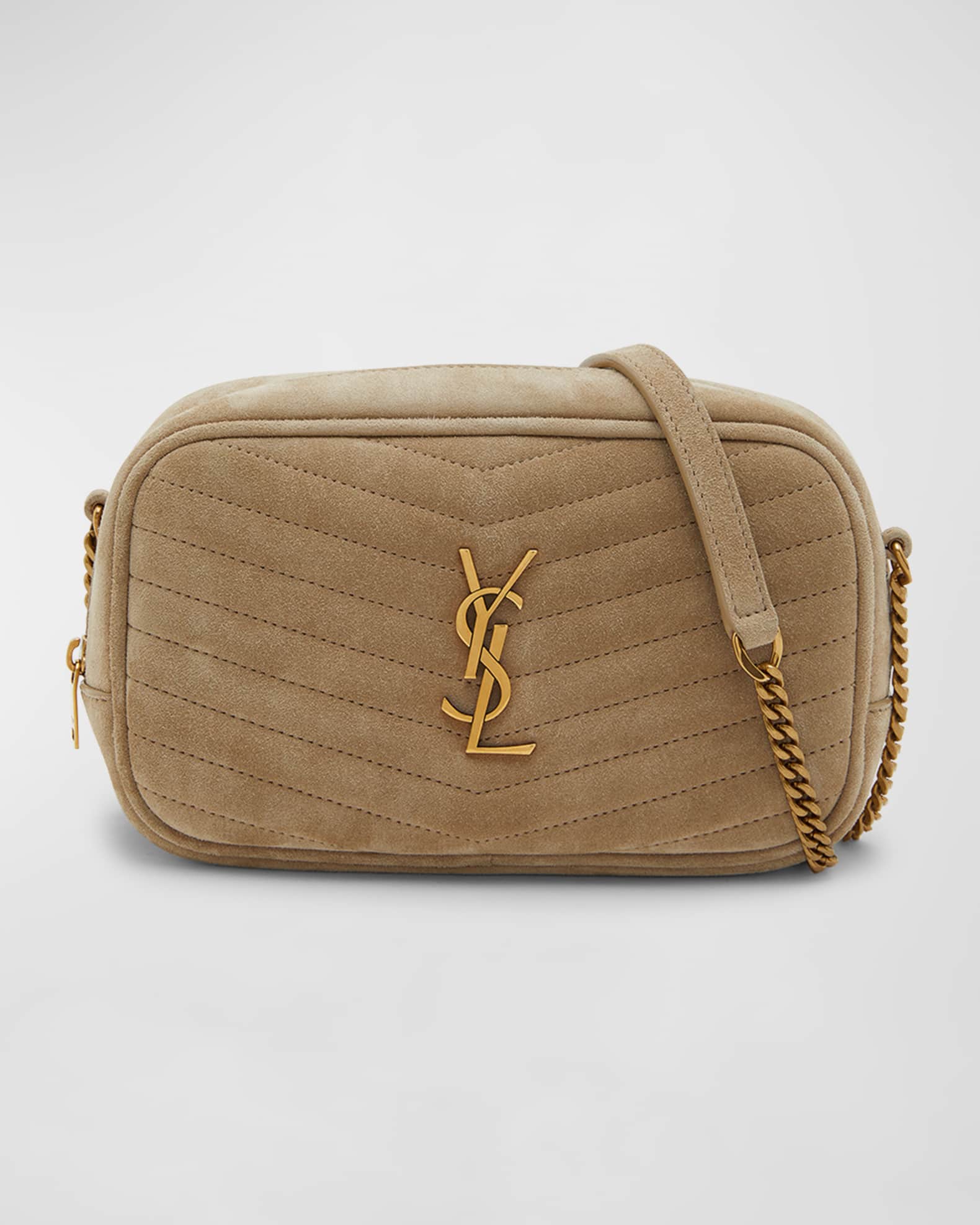 Lou Mini YSL Camera Bag in Quilted Suede