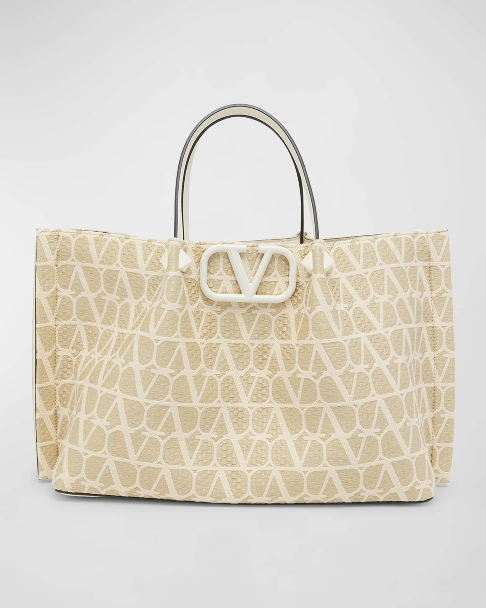 Valentino Garavani Medium VLOGO Iconographe Raffia Tote Bag