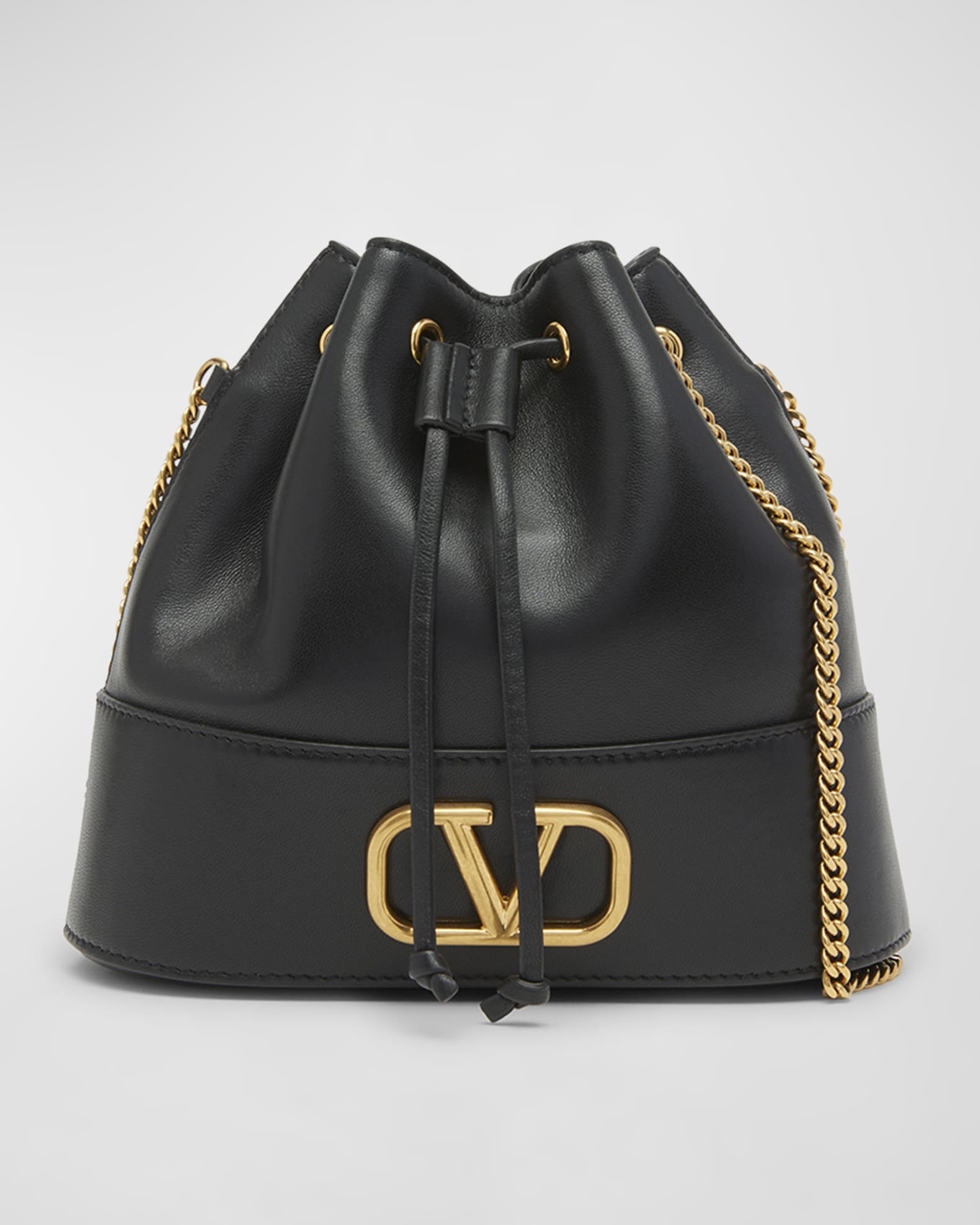 VLOGO Drawstring Leather Chain Bucket Bag 0