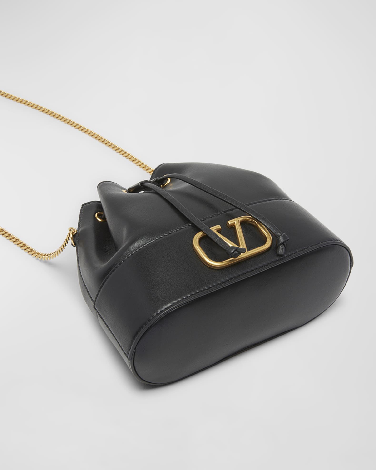 VLOGO Drawstring Leather Chain Bucket Bag 1
