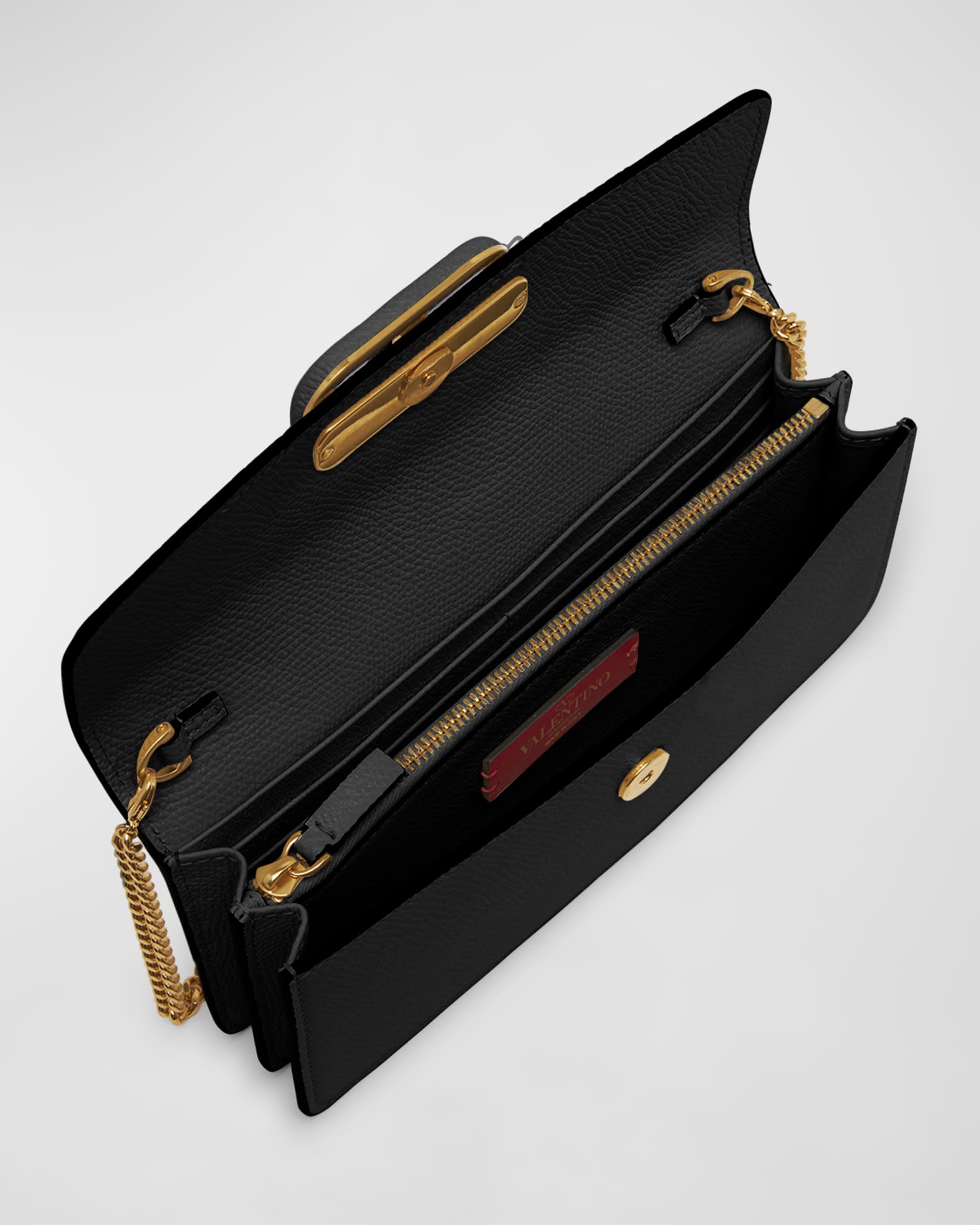 Valentino Vsling Small Grainy Leather Wallet On Chain