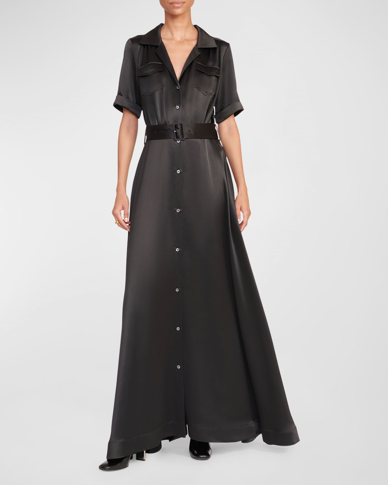 Staud Women s Belted Millie Satin Maxi Dress Solid Black 2