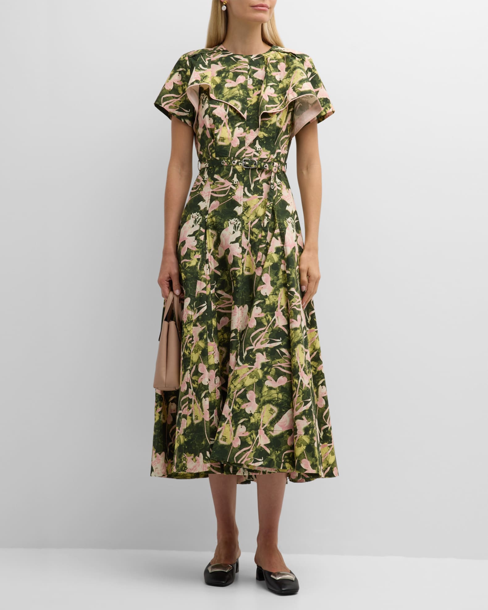 3.1 Phillip Lim Floating Iris Draped A-Line Midi Dress | Neiman Marcus