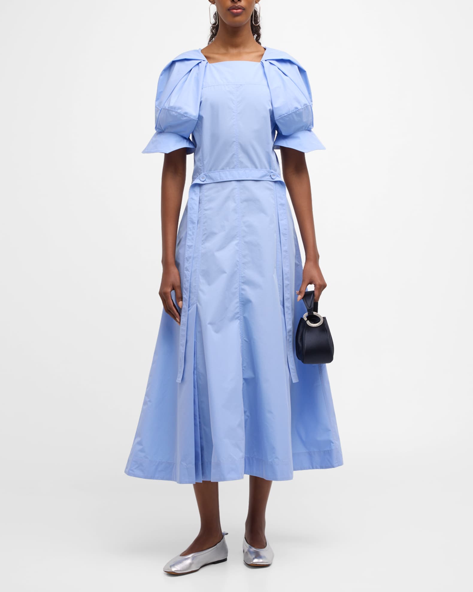 3.1 Phillip Lim Collapsed Bloom Short Sleeve Belted Dress Oxford Blue 00