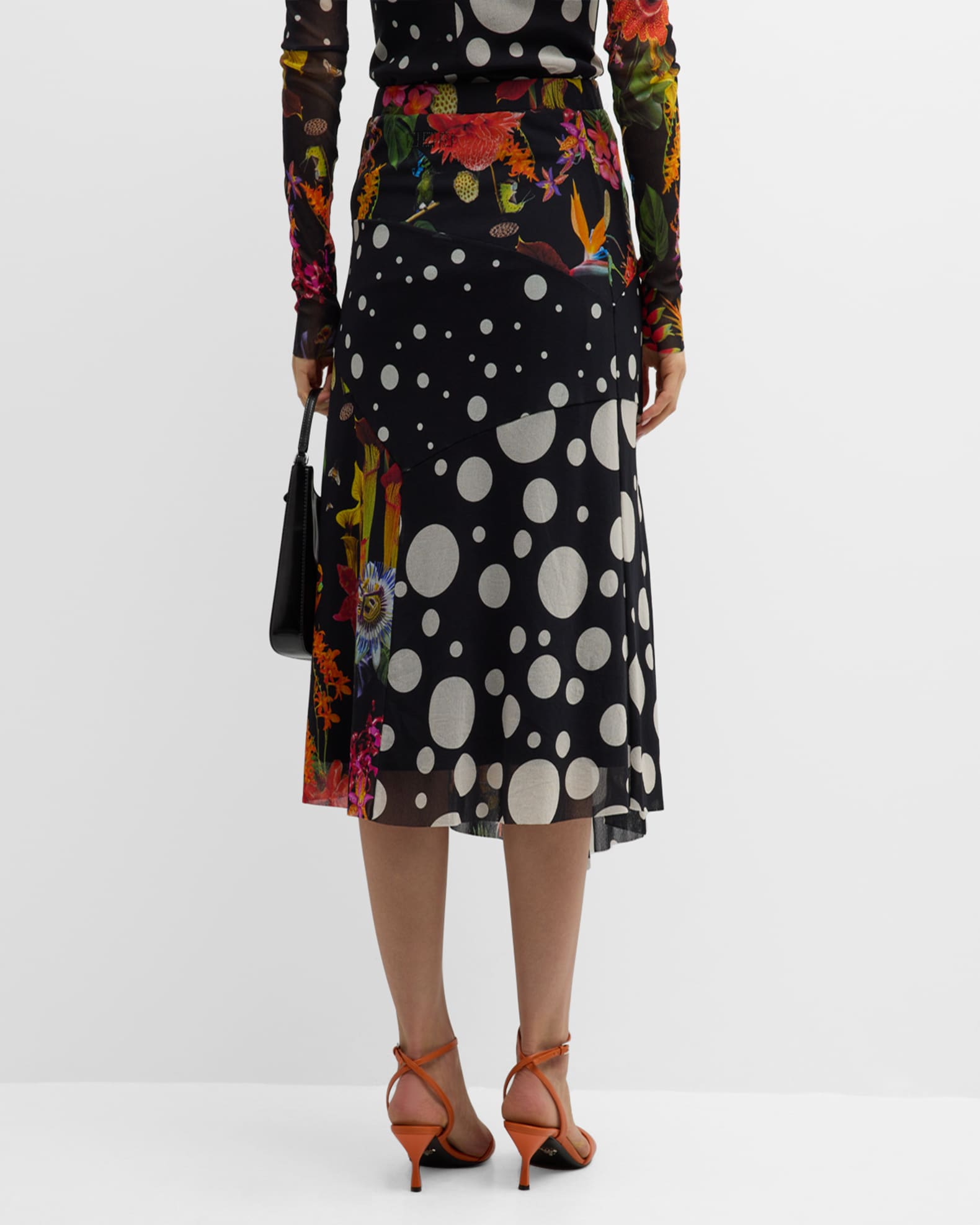 Fuzzi Polka Dot & Floral-Print Tulle Midi Skirt | Neiman Marcus
