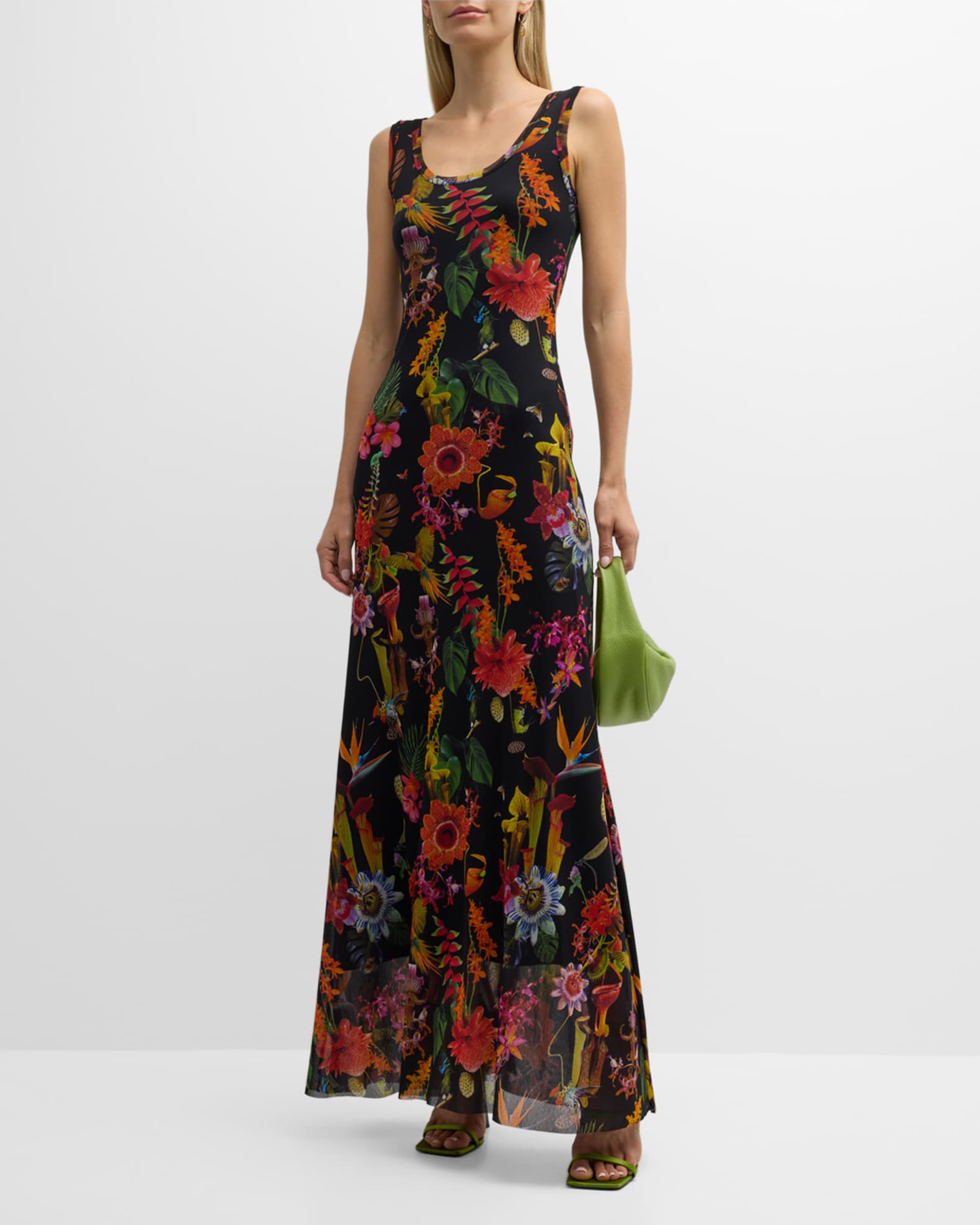 Fuzzi Women's Embroidered Trim Floral Maxi Dress Blue Size Large