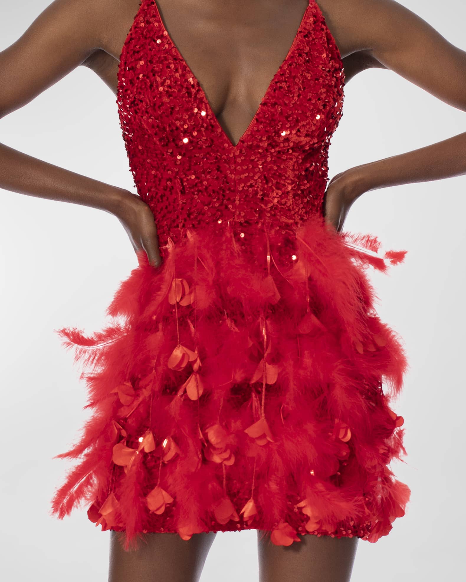 HELSI Hailey Deep VNeck Sequin & Feather Mini Dress Neiman Marcus