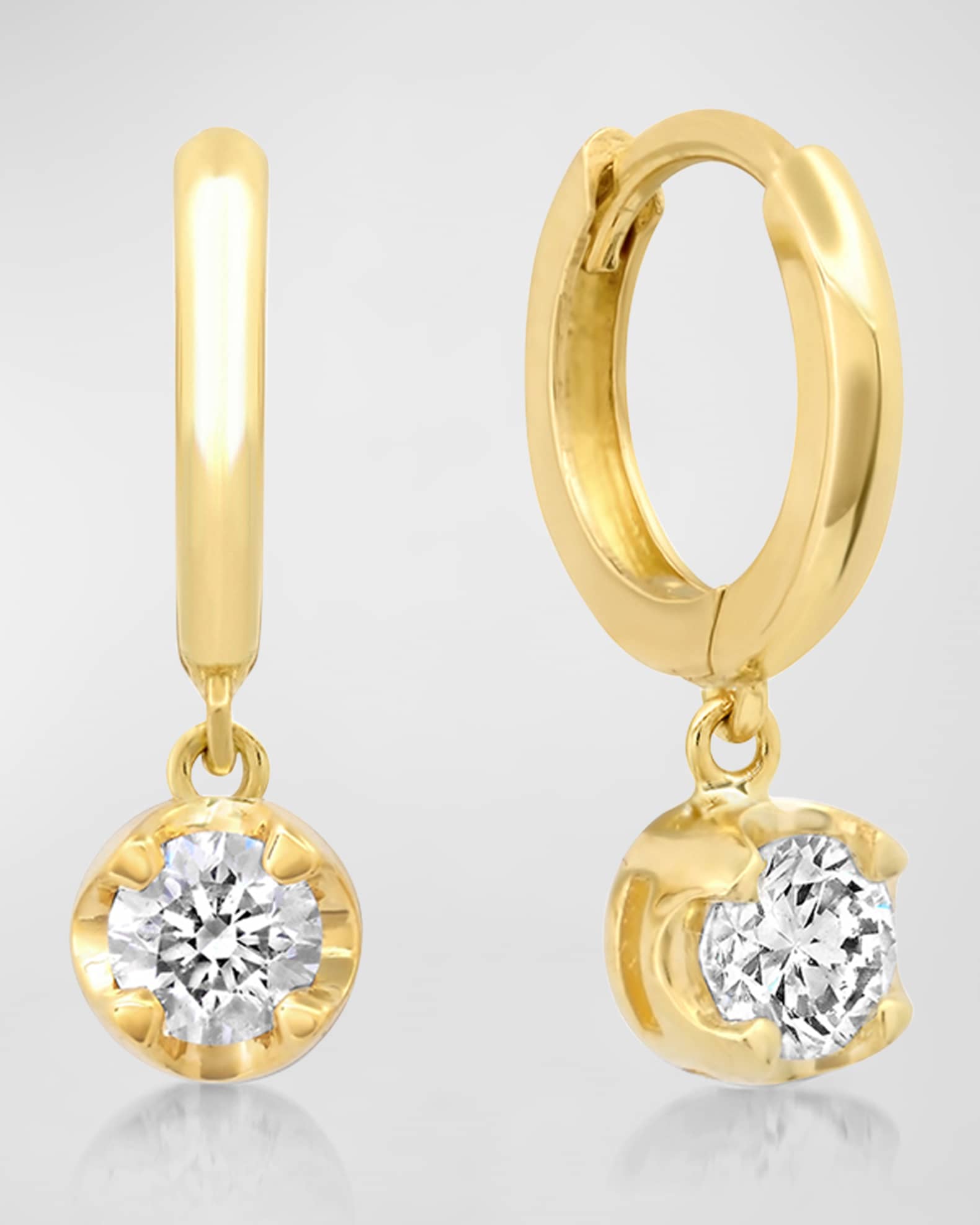 Small Huggie Earrings with Diamond Drop 0
