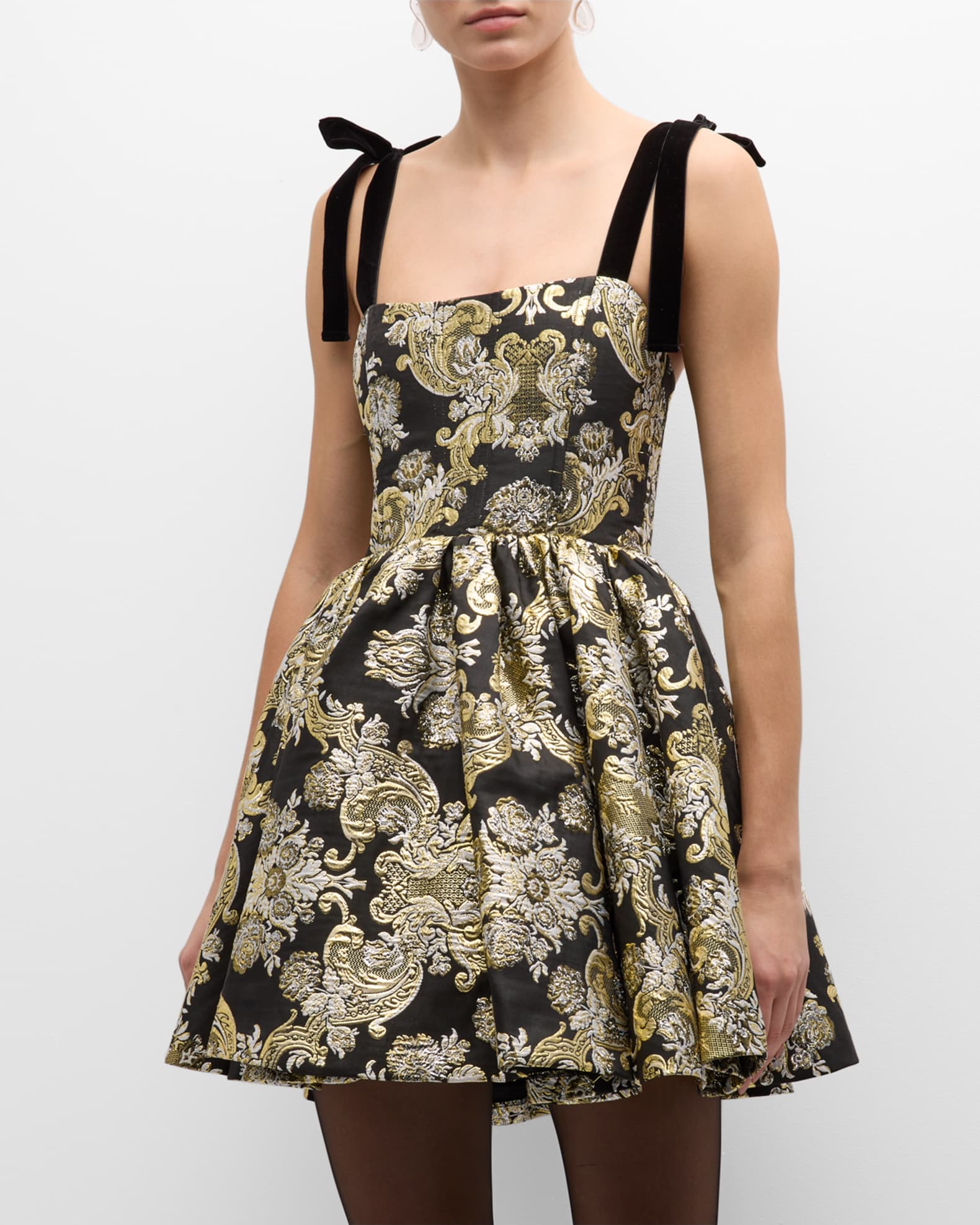 Alice + Olivia Fay Floral Jacquard Babydoll Dress Neiman Marcus