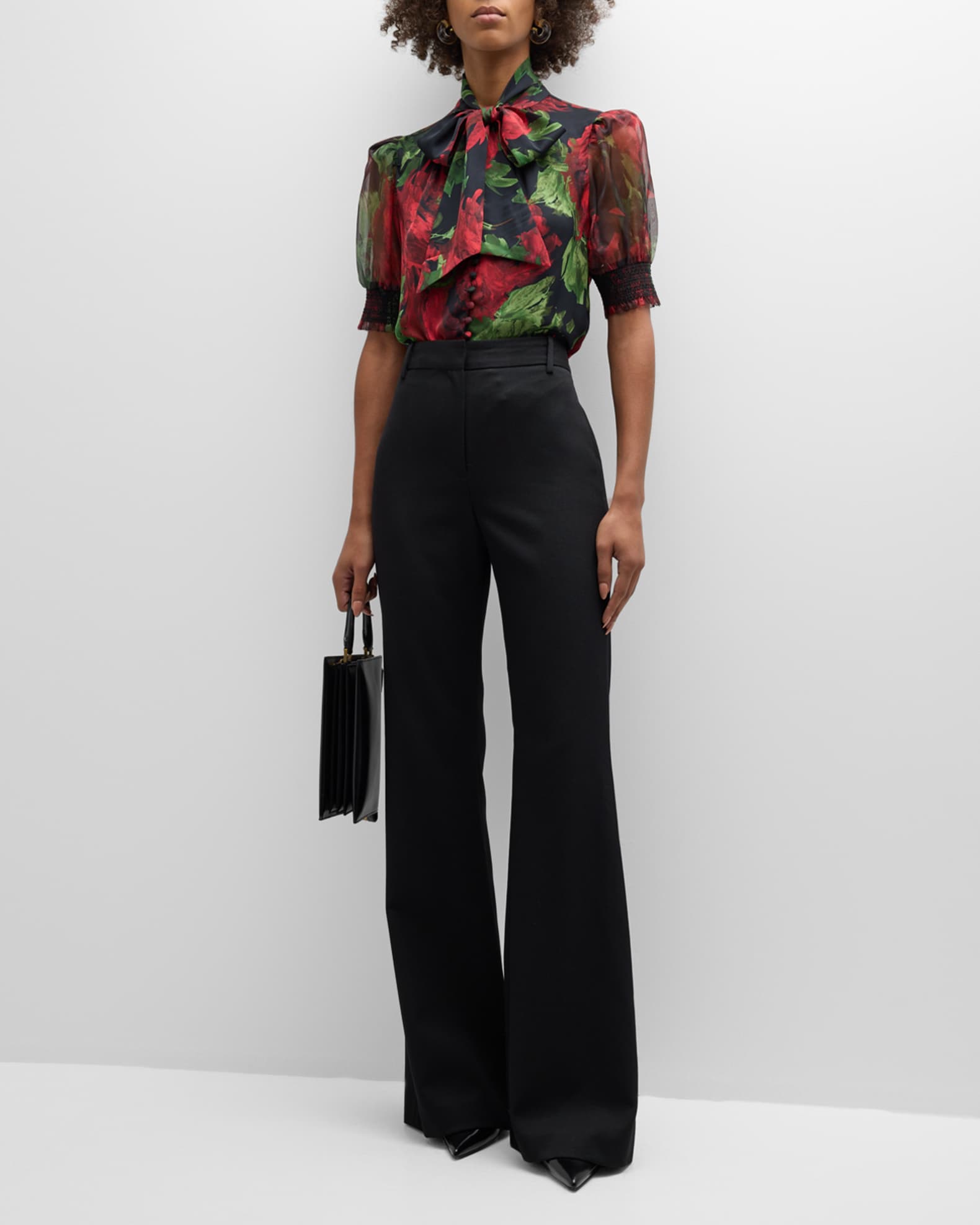 ALICE & OLIVIA BRENTLEY TIE NECK BLOUSE