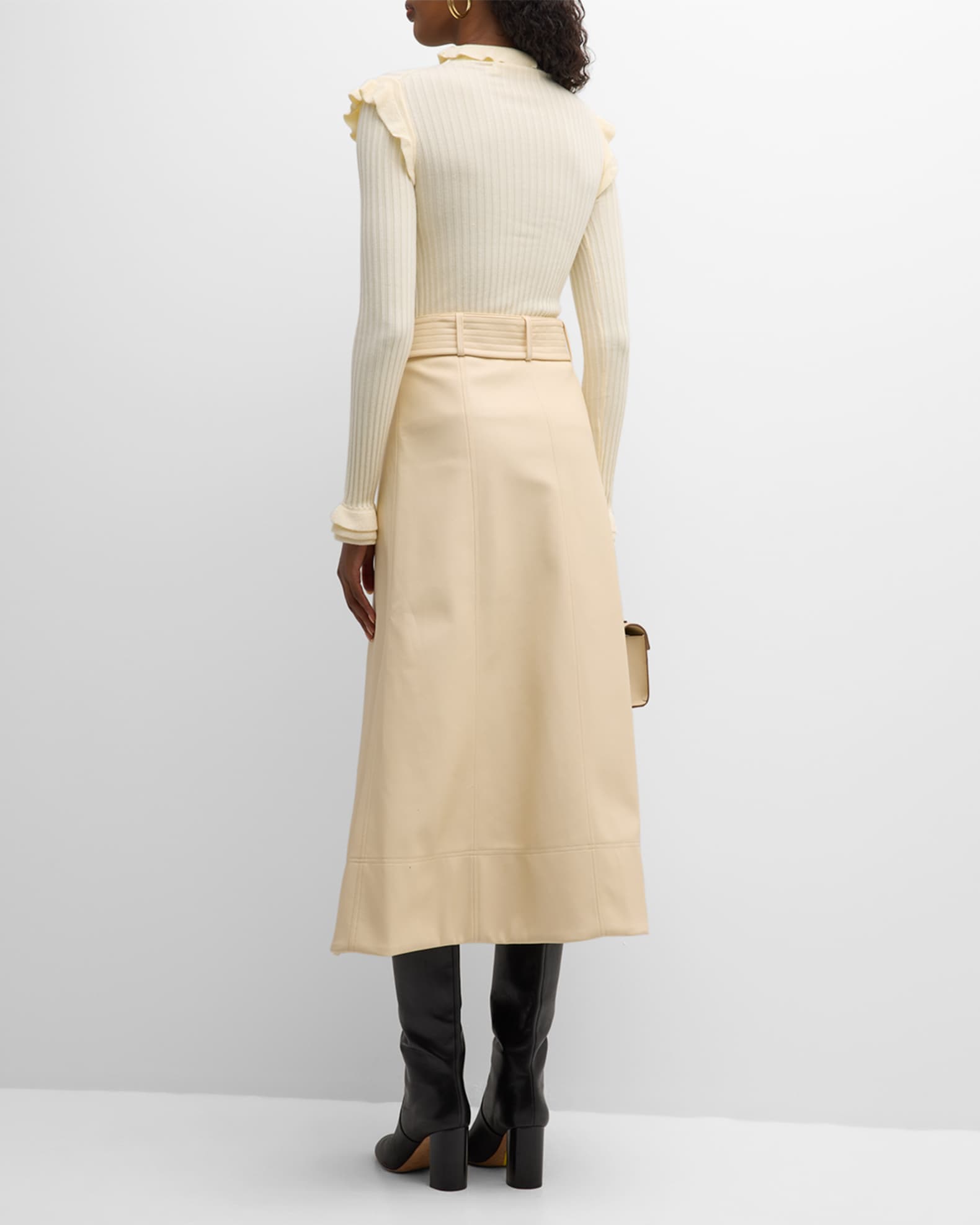 Marie Oliver Tinley Ribbed Mock-Neck Ruffle-Trim Sweater | Neiman Marcus