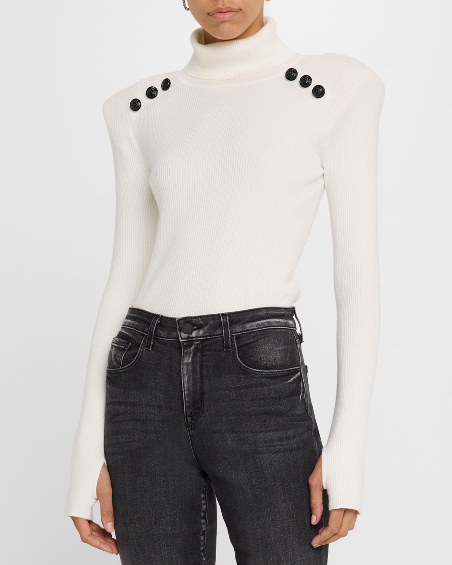 L'Agence Reeves Ribbed Button-Detail Turtleneck | Neiman Marcus