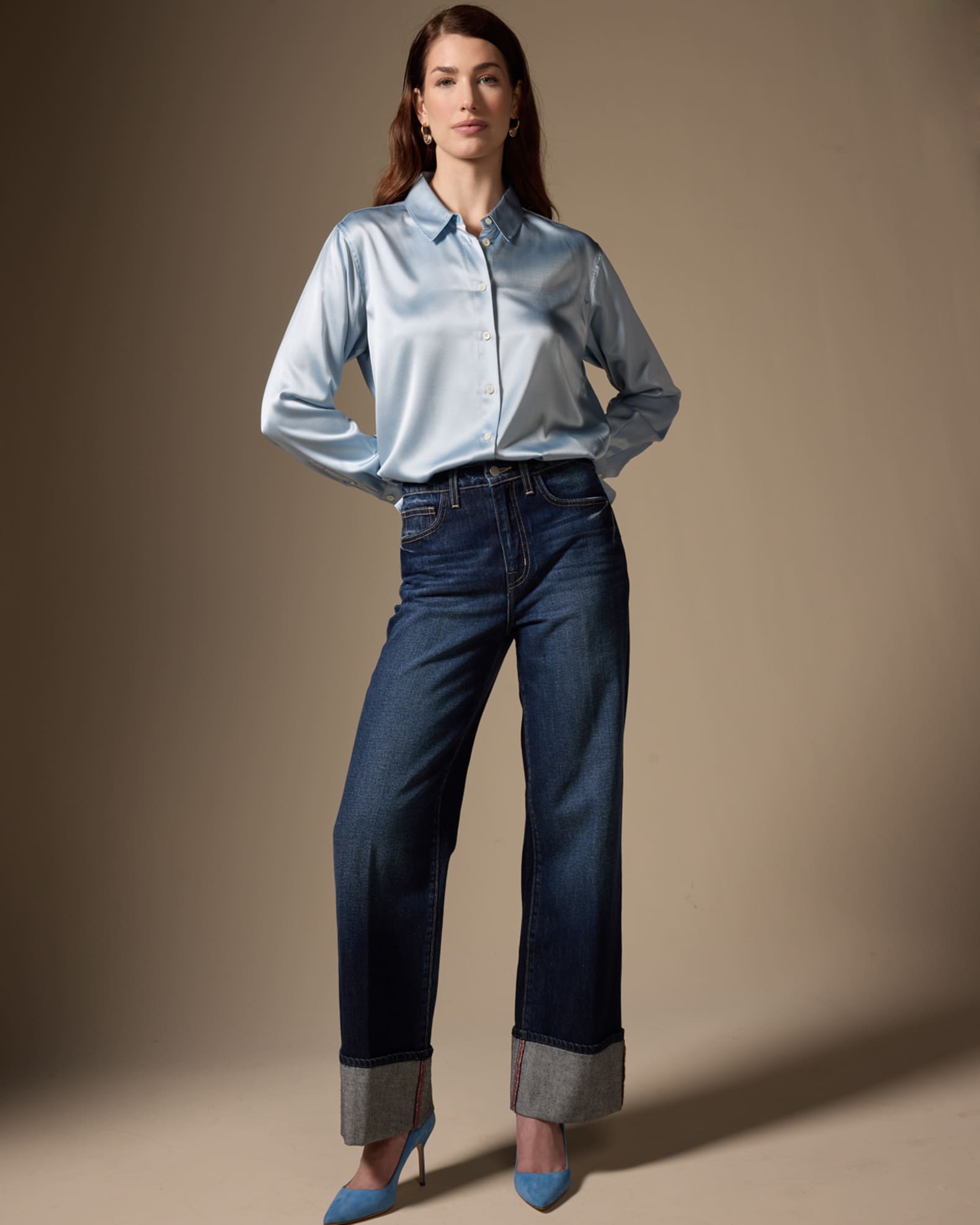 L'Agence Miley Ultra High Rise Wide-Leg Cuffed Jeans | Neiman Marcus