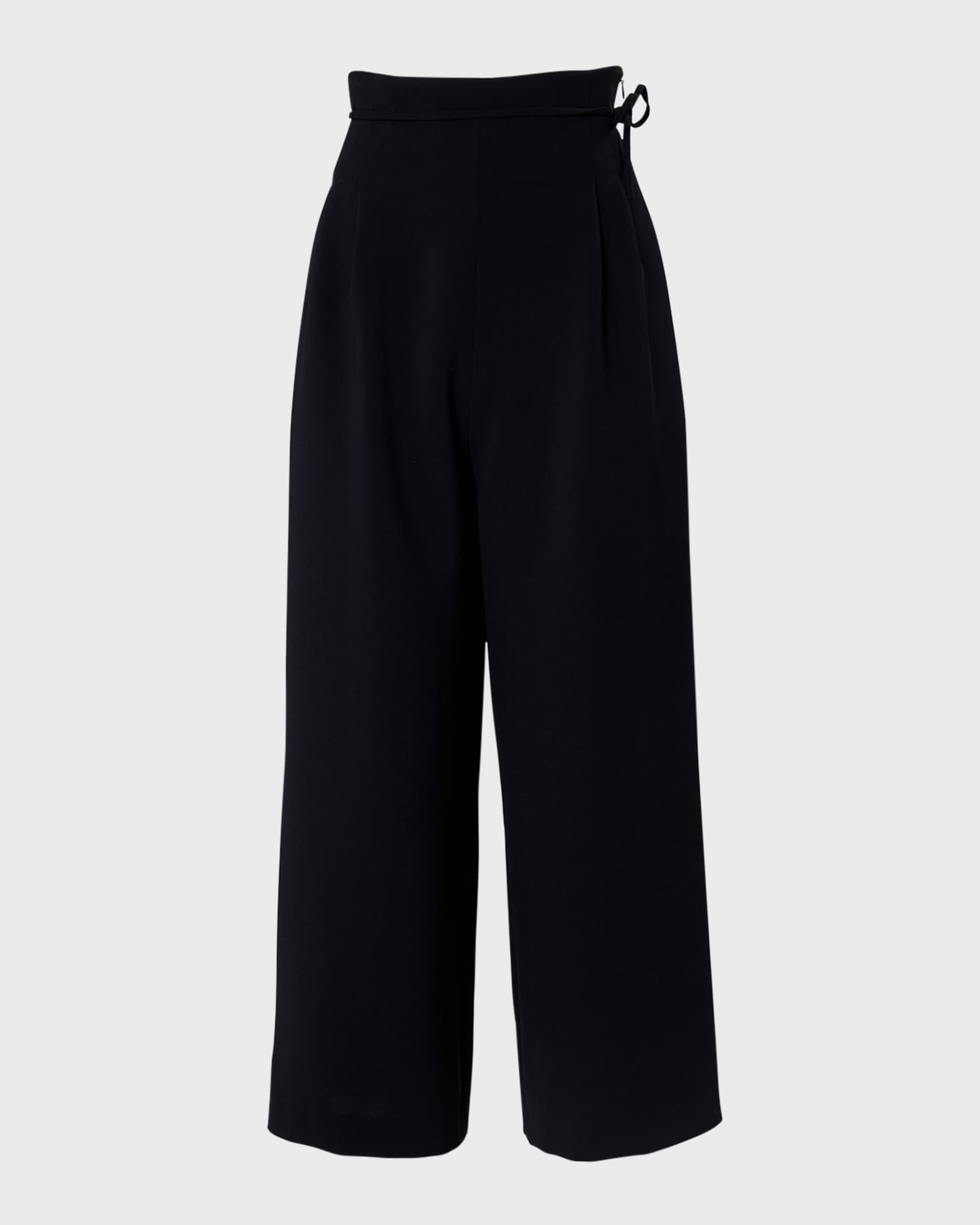 Carolina Herrera High-Rise Pleated Wide-Leg Crop Pants With Waist Tie