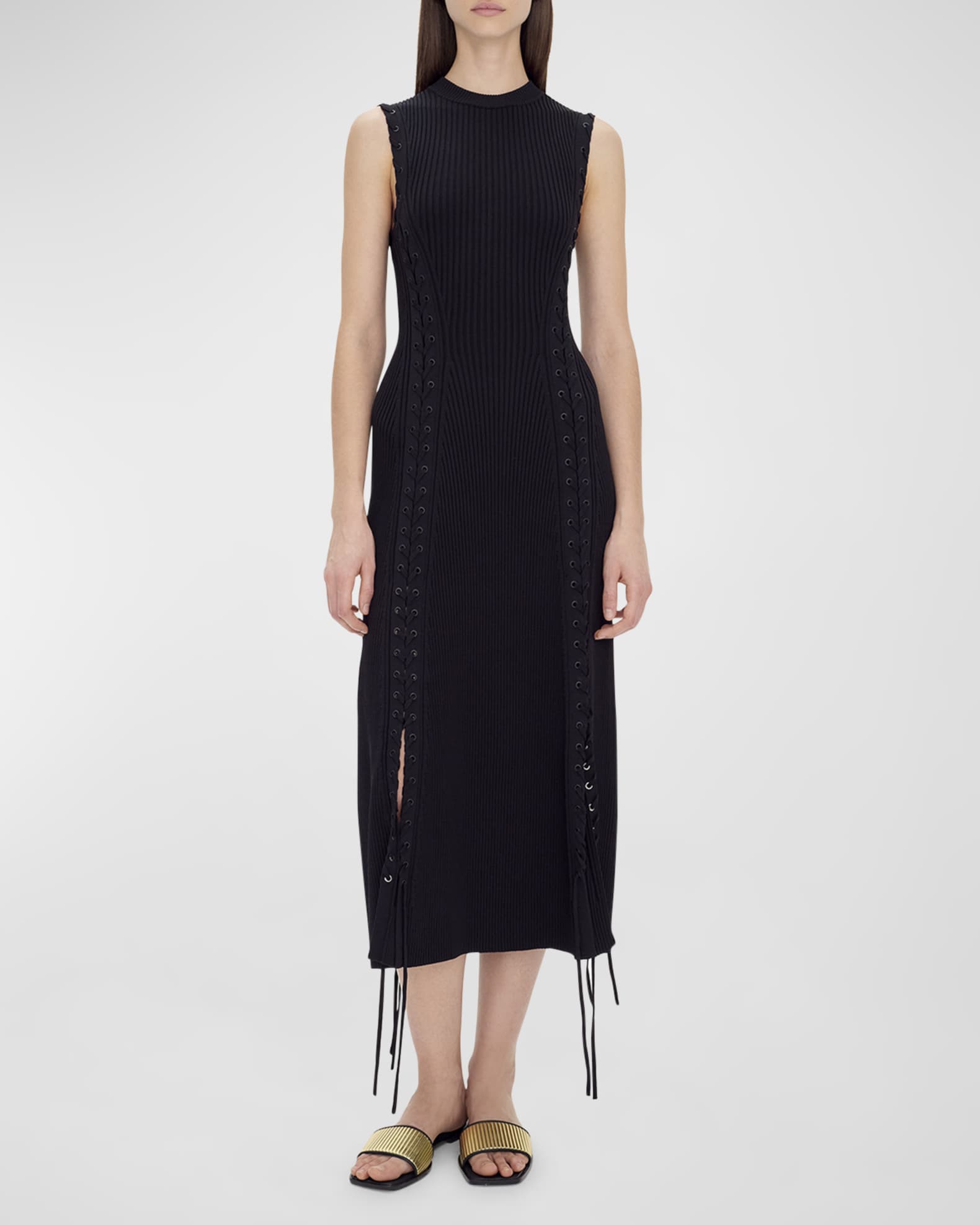 Lorena Lace-Up Knit Sleeveless Midi Dress