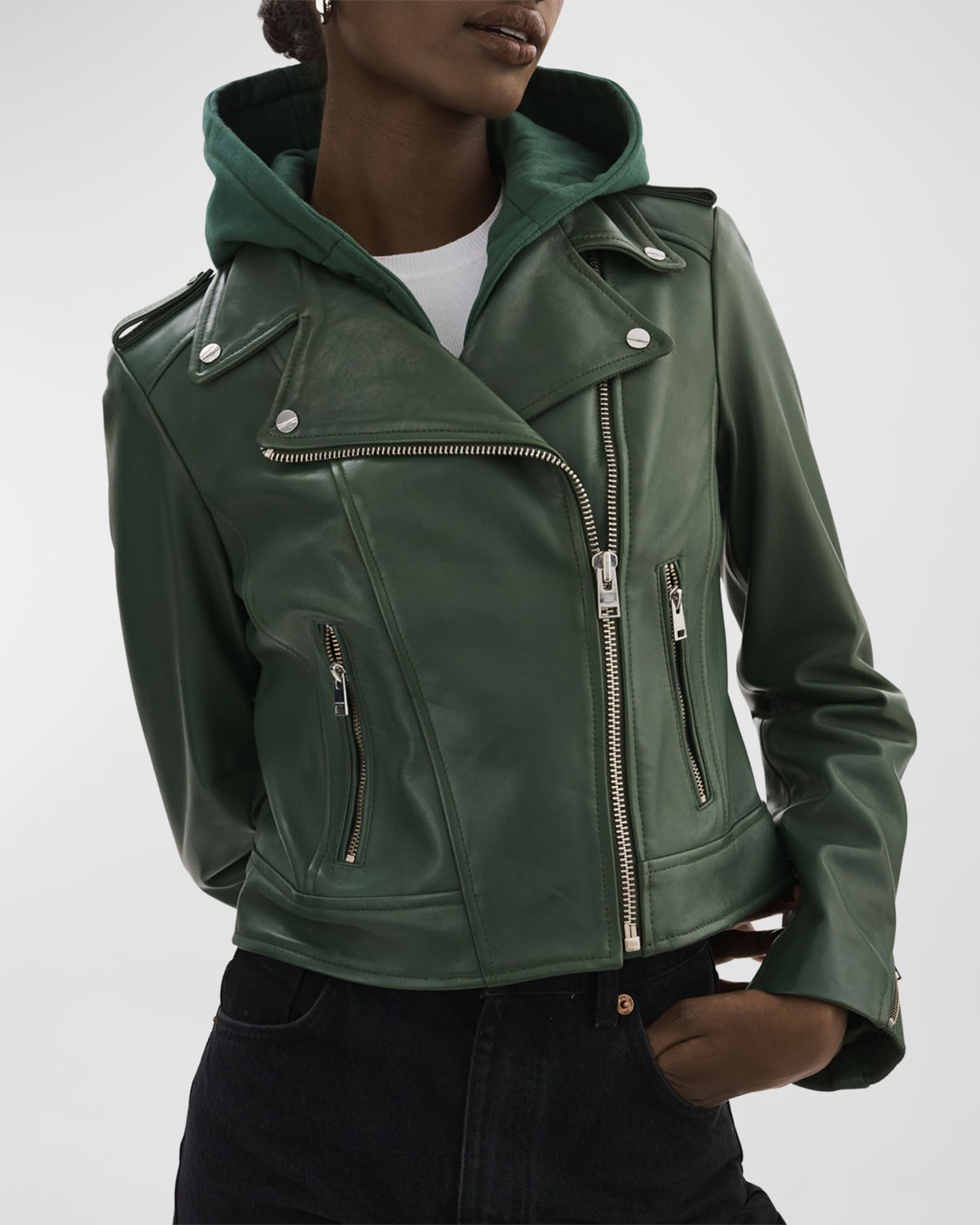 LaMarque Holy Leather Biker Jacket with Removable Hood Neiman Marcus