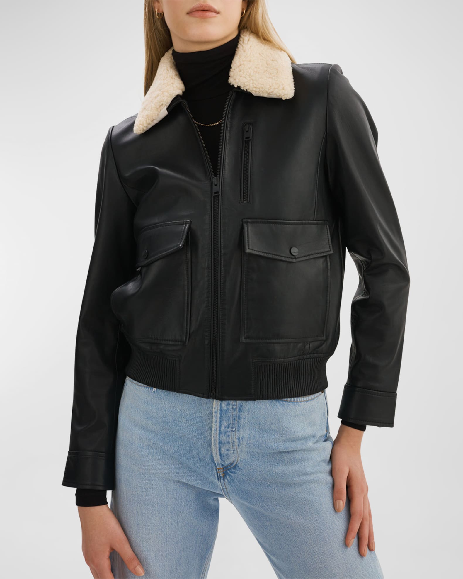 LaMarque Klemence Removable Wool Collar Leather Jacket | Neiman Marcus