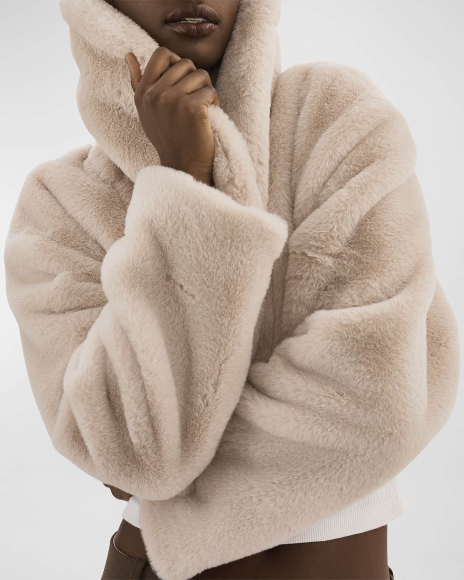 Crop faux fur hood puffer jacket store