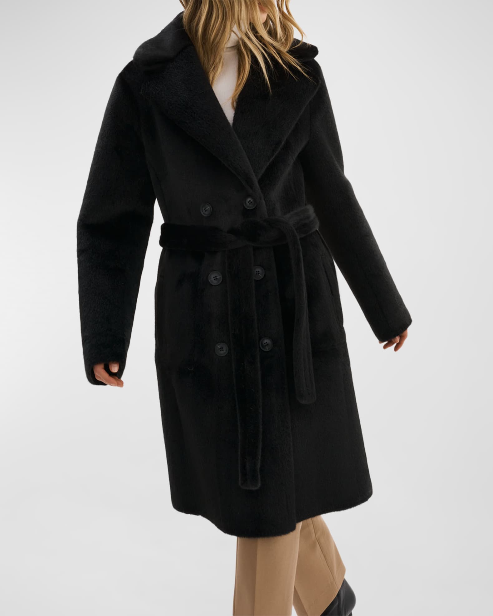Abigail Reversible Faux Shearling Peacoat with Belt