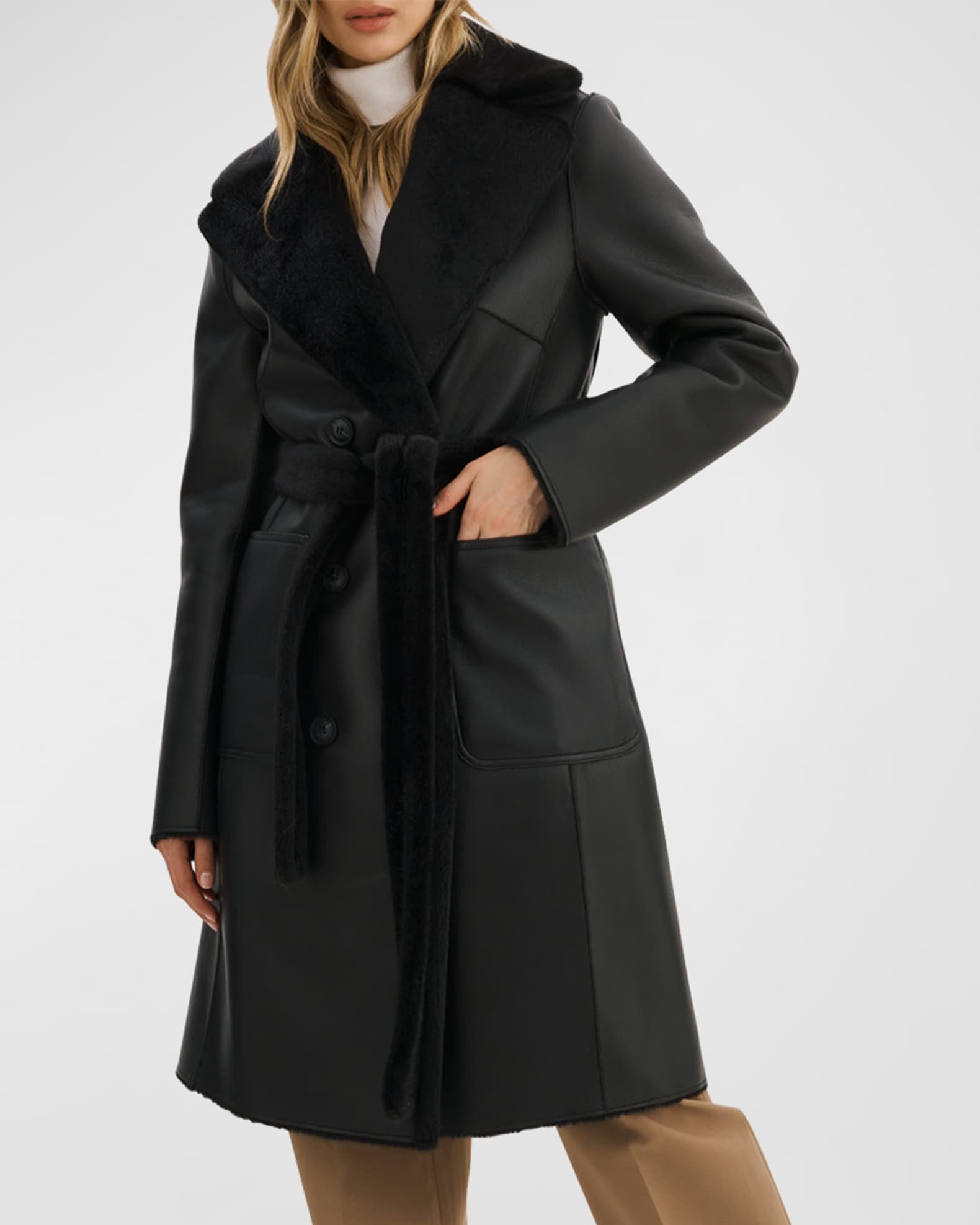 French connection double breasted wool coat outlet with faux fur collar