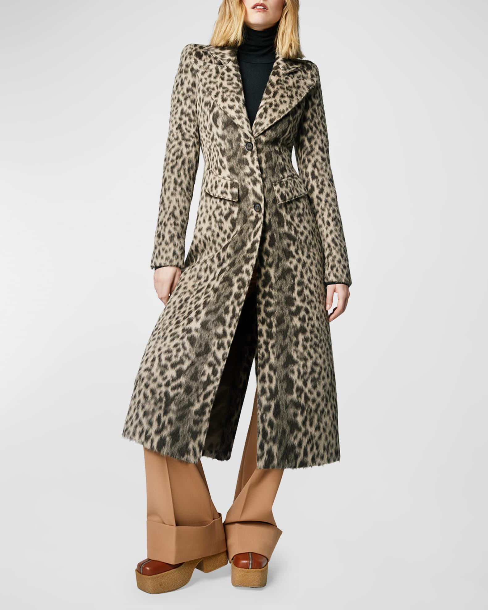 Smythe Brando Leopard-Print Alpaca Pagoda Coat | Neiman Marcus